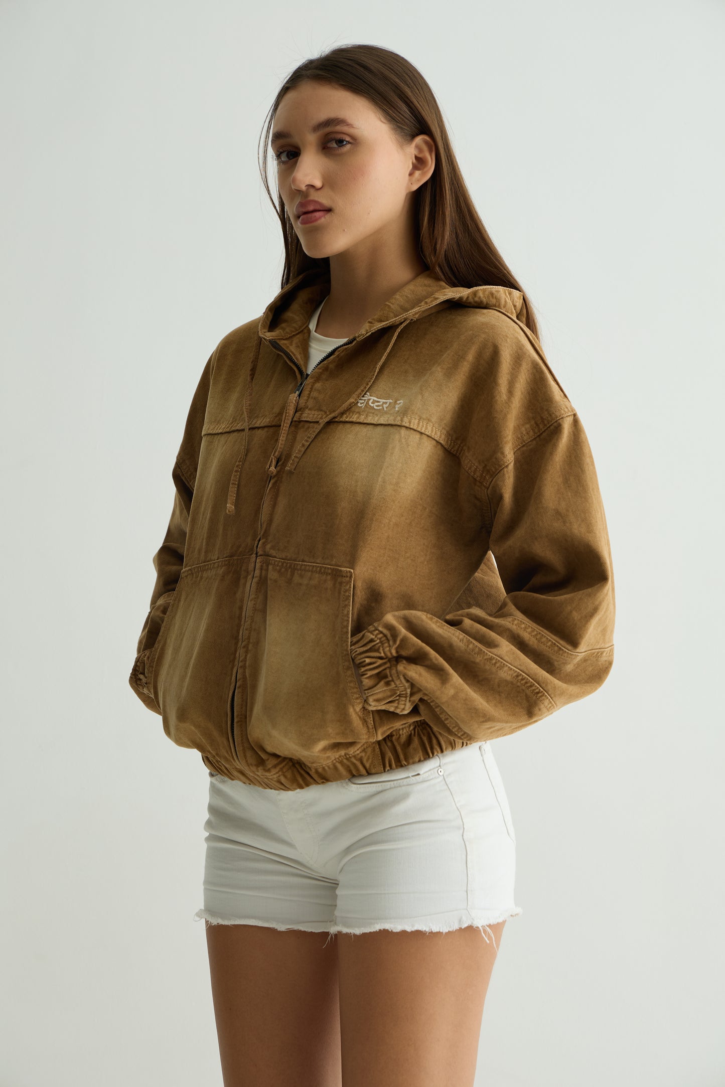 Mocha Brown Denim Hoodie