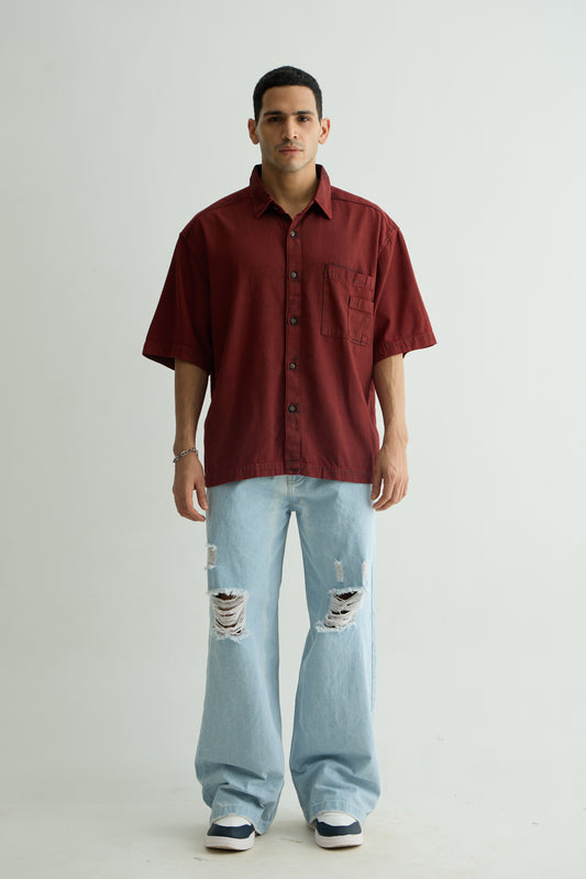 Chapter2Drip Maroon denim shirt — view 2