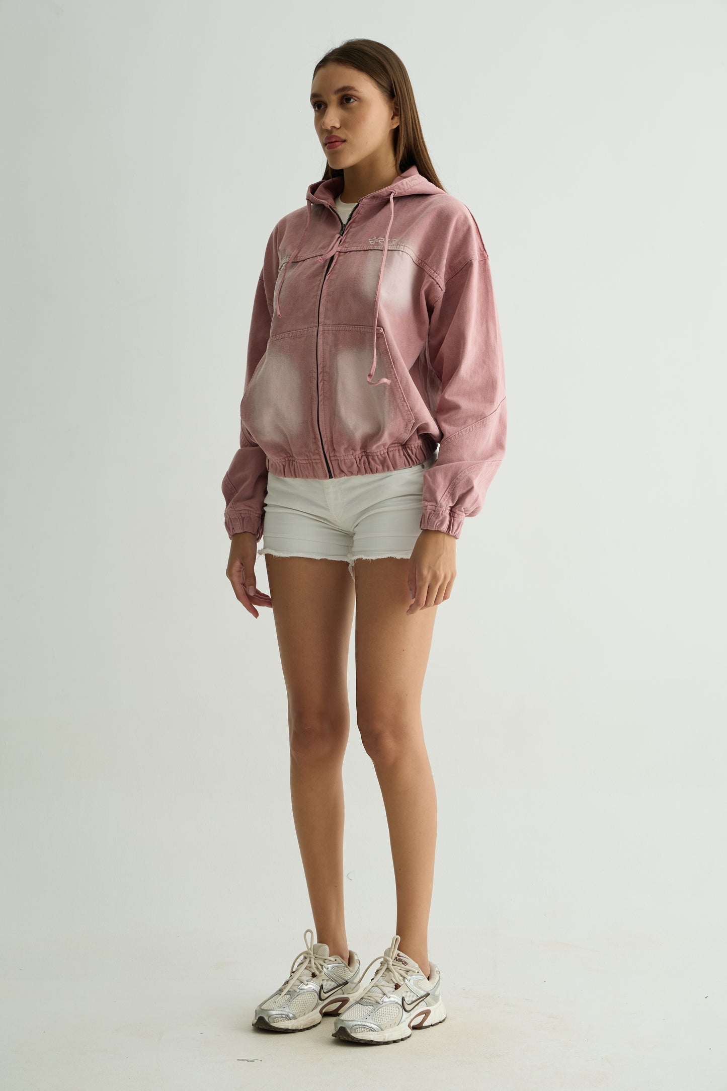 Pink Washed Denim Hoodie