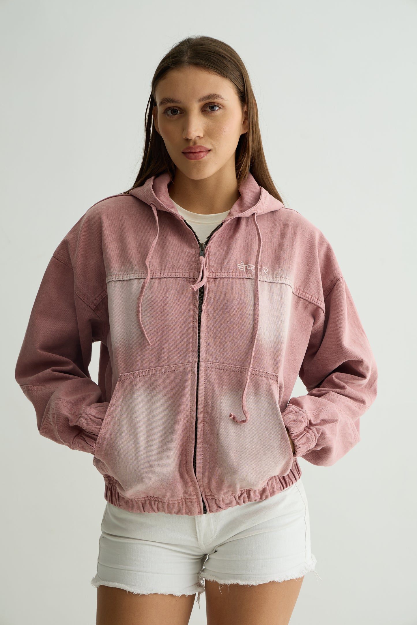Pink Washed Denim Hoodie
