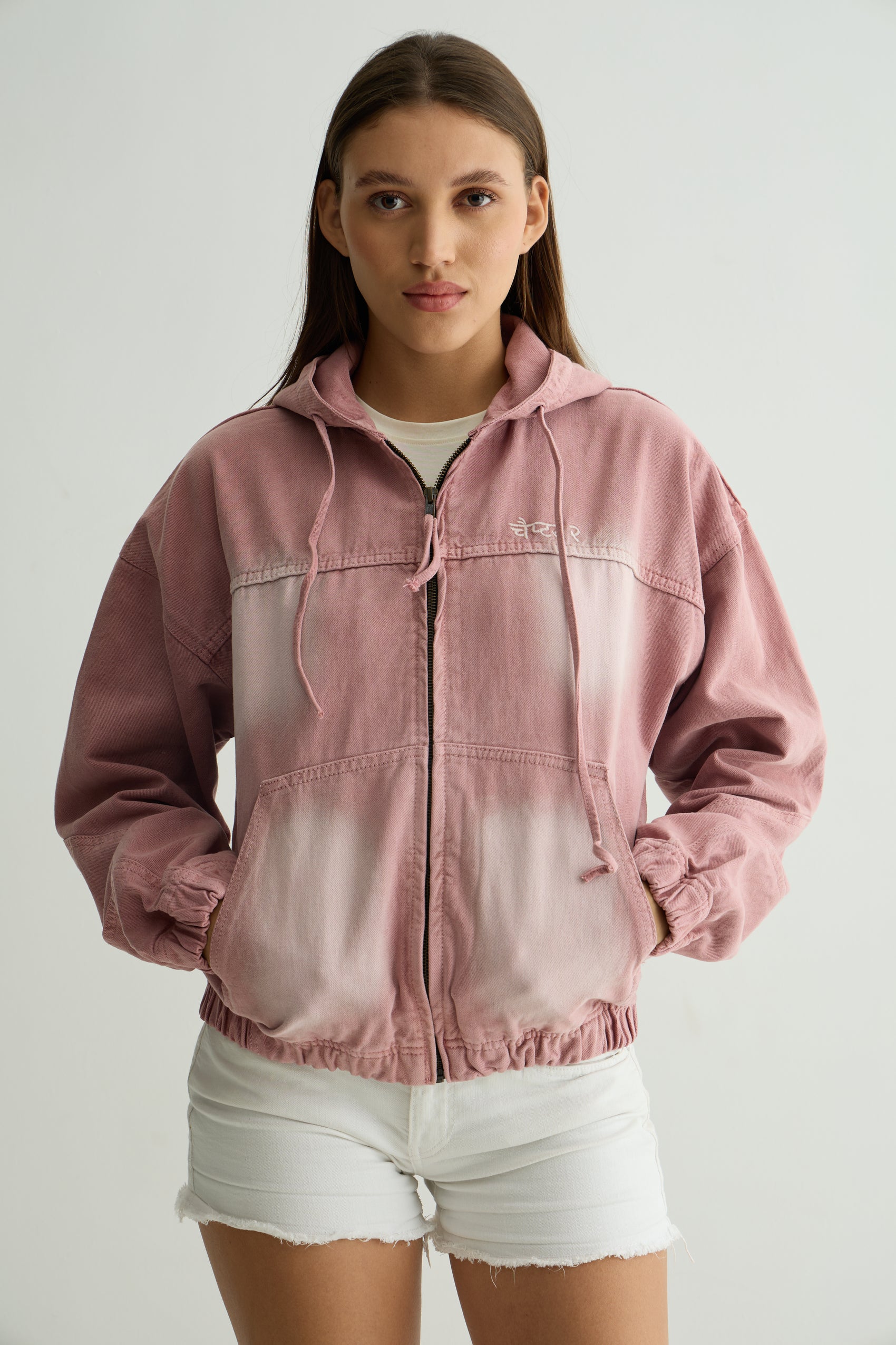 Pink Washed Denim Hoodie