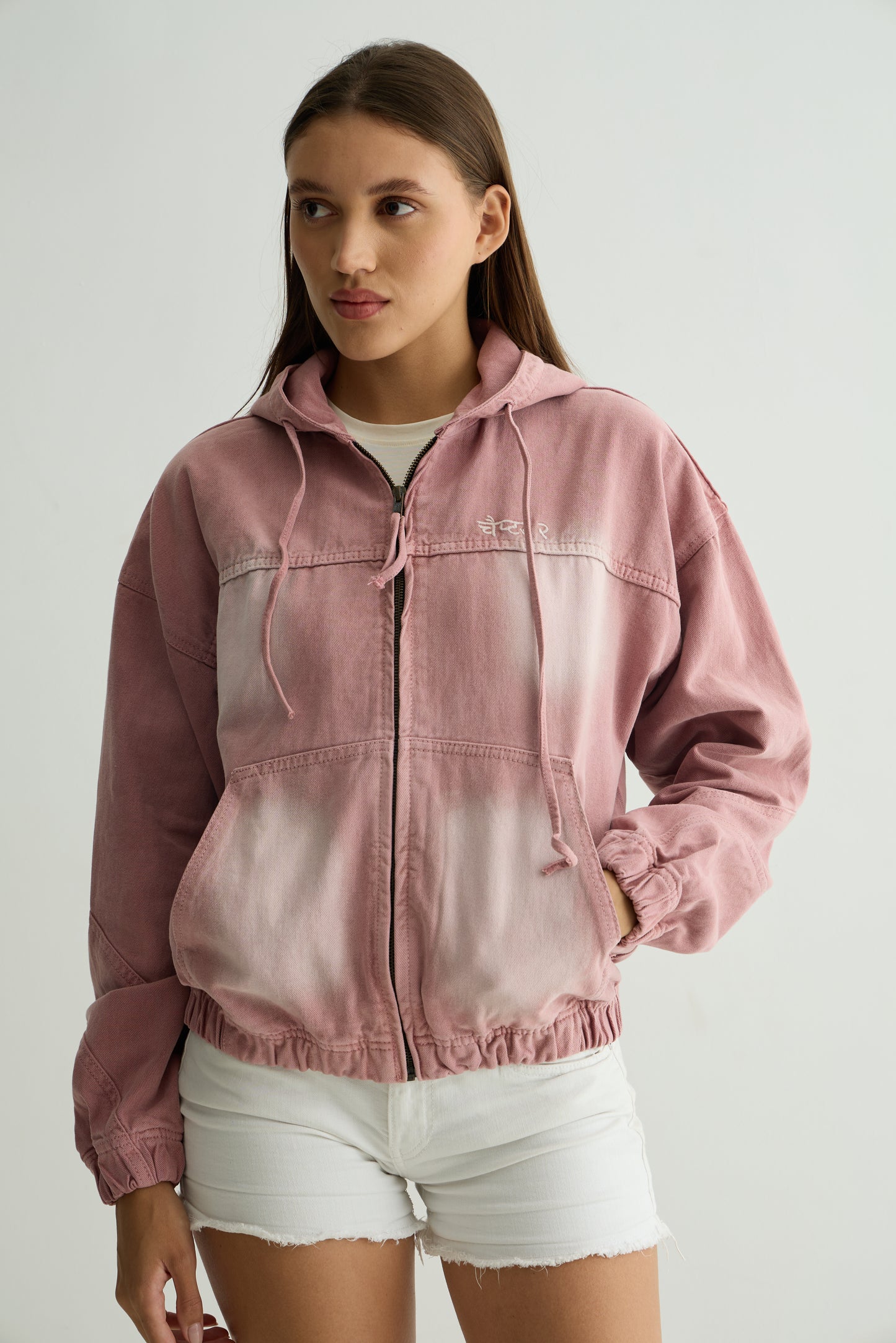 Pink Washed Denim Hoodie