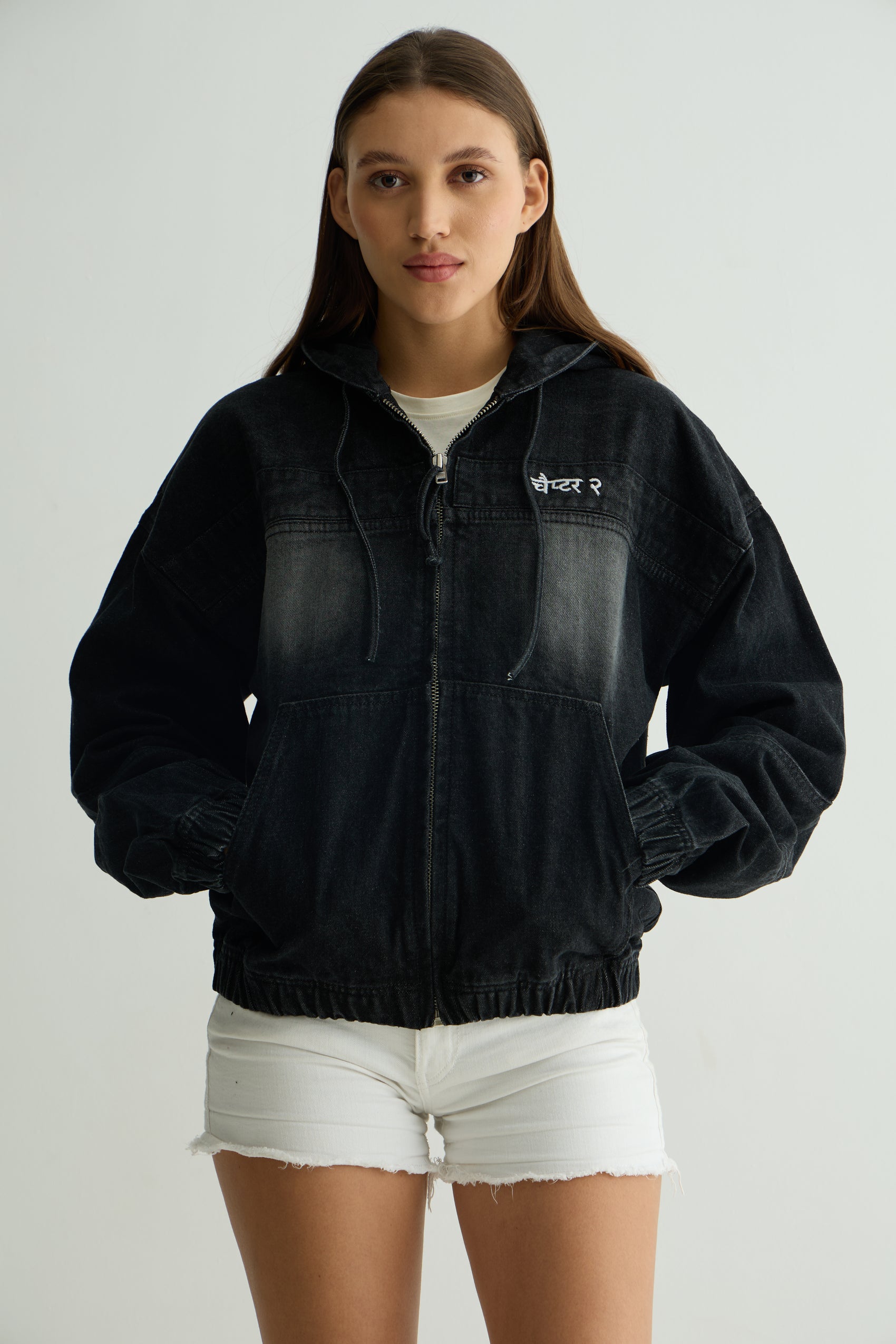 Black washed Denim Hoodie