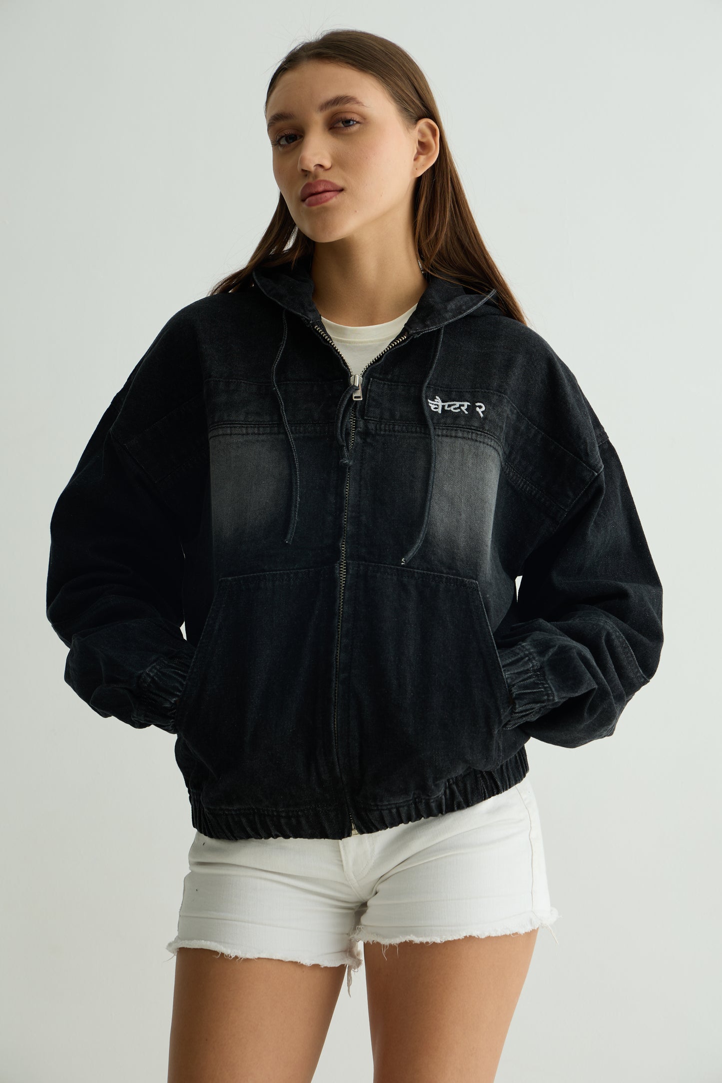 Chapter2Drip Black washed denim hoodie — view 4