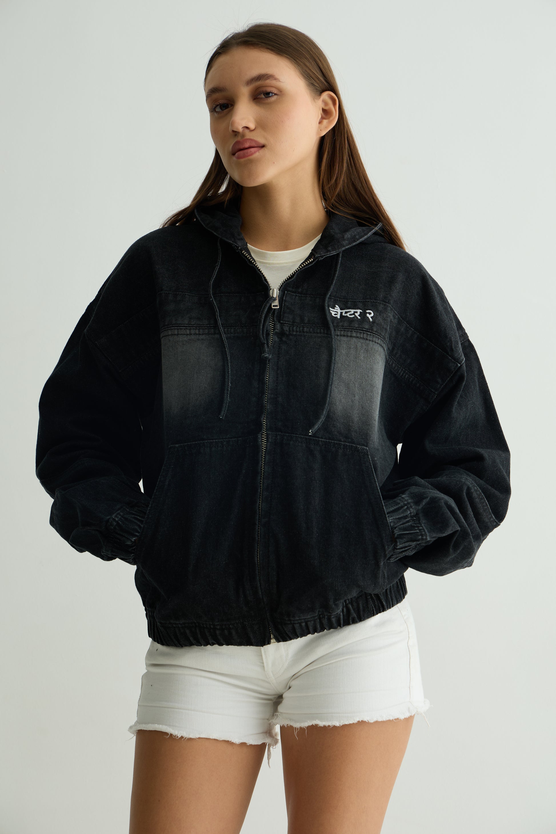 Chapter2Drip Black washed denim hoodie — view 4