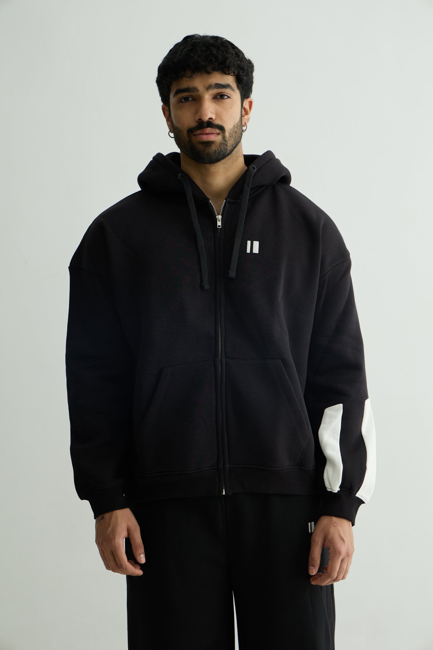 Black Everyday Zipper Hoodie + Sweatpants Set