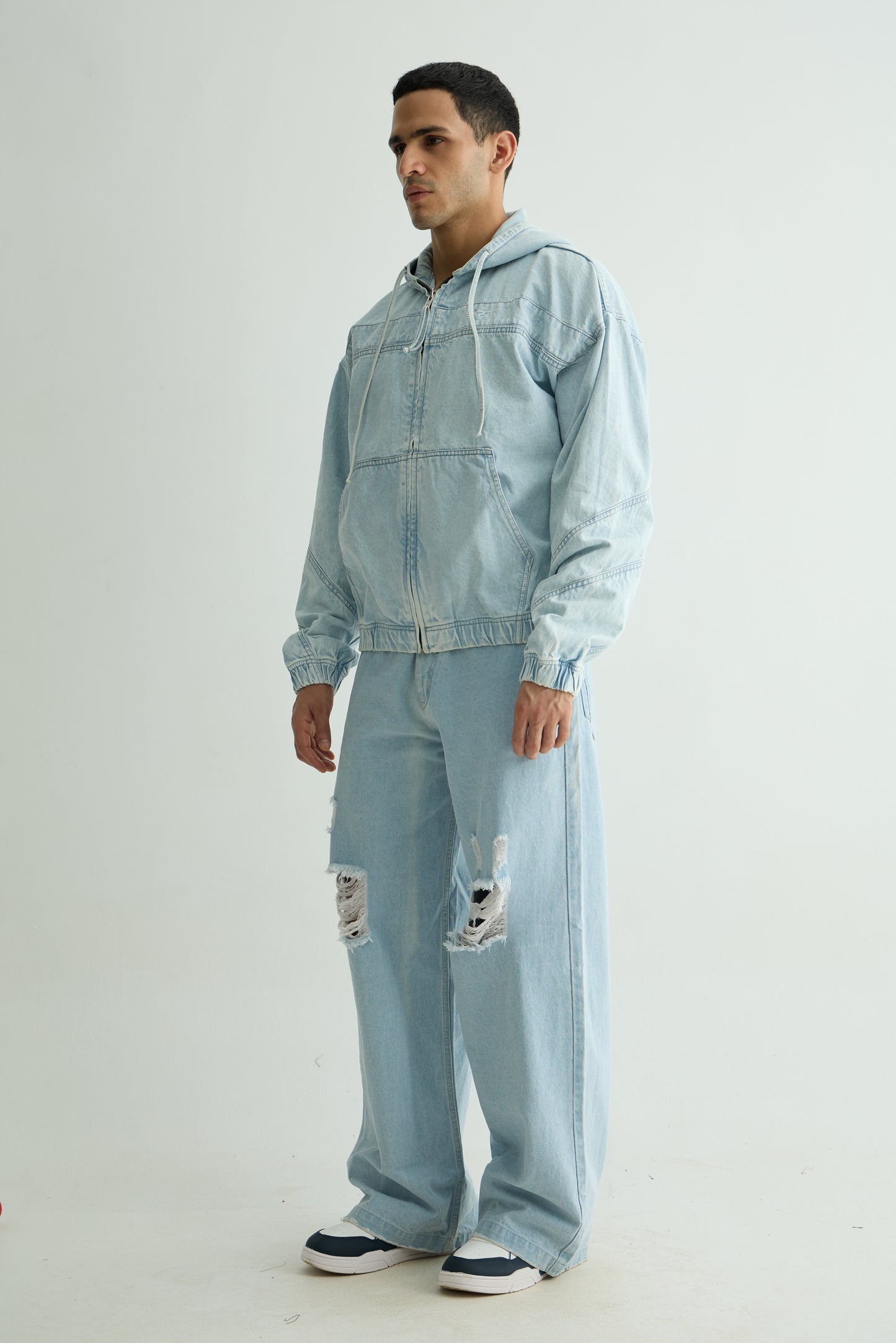 Light Blue Washed Denim Hoodie