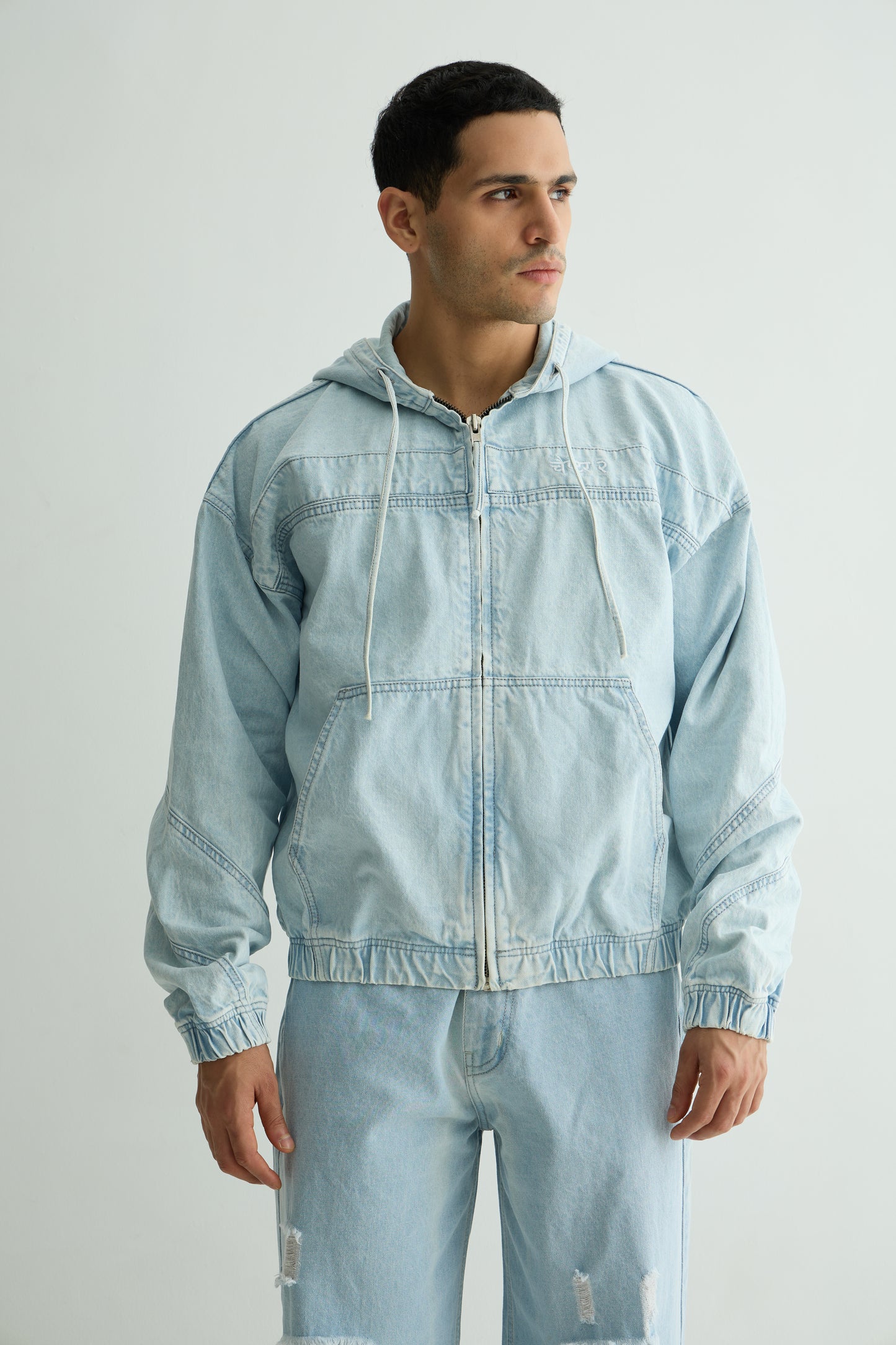 Light Blue Washed Denim Hoodie