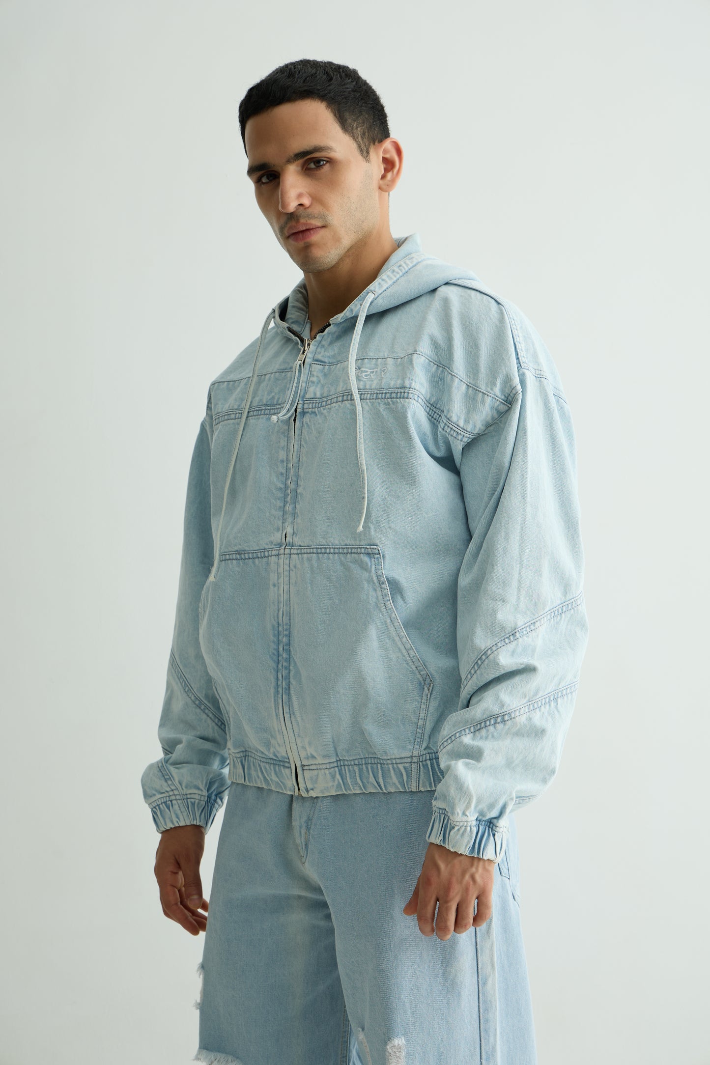 Light Blue Washed Denim Hoodie
