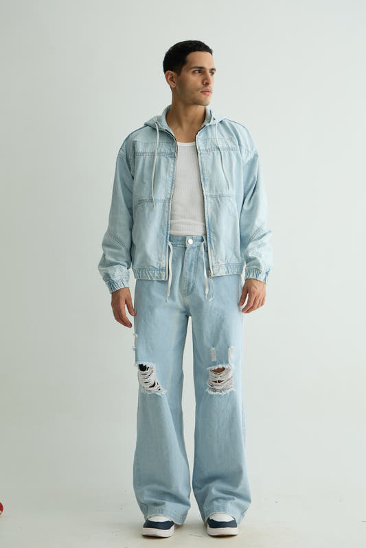 Chapter2Drip Light Blue washed denim hoodie — view 2