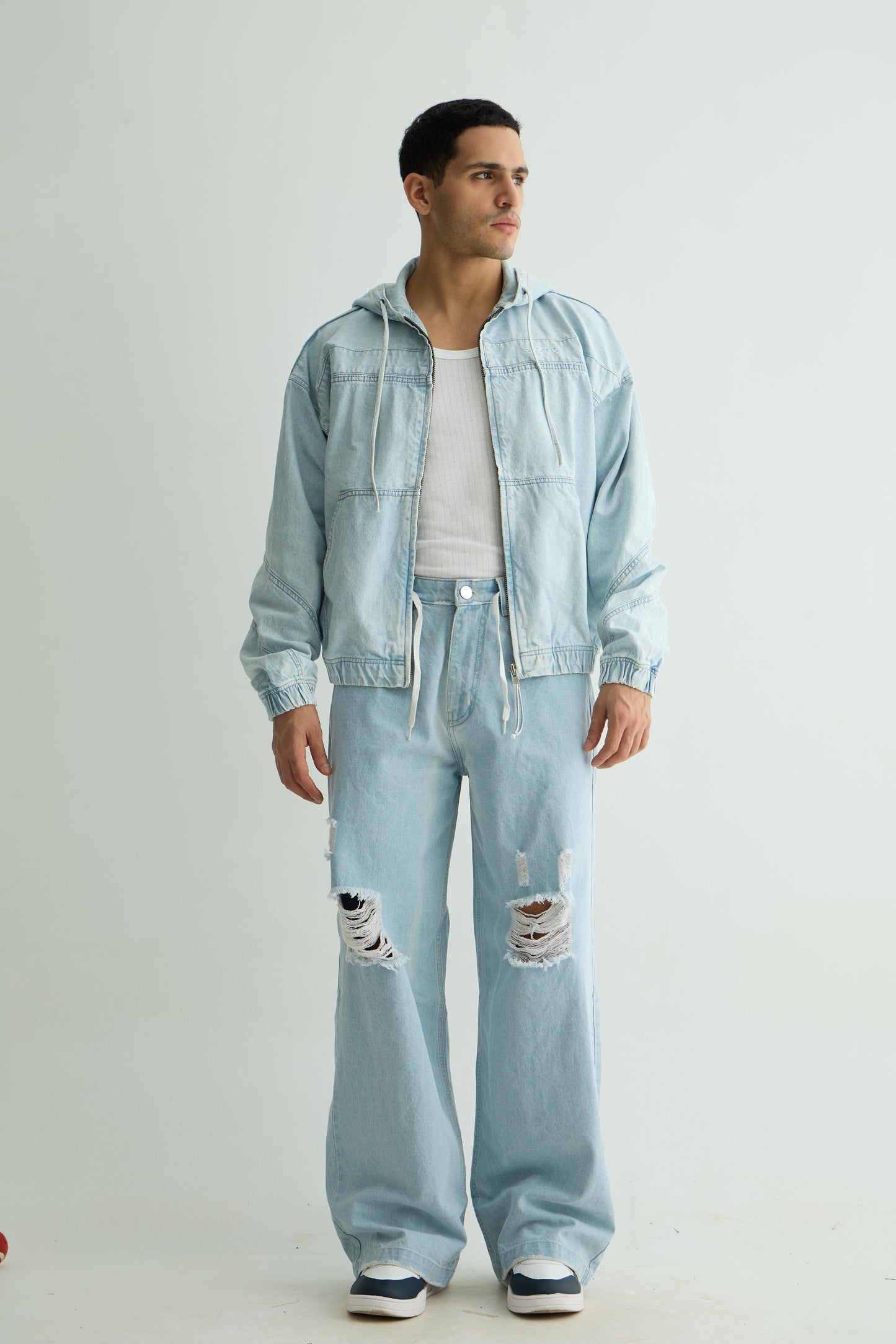 Light Blue Washed Denim Hoodie