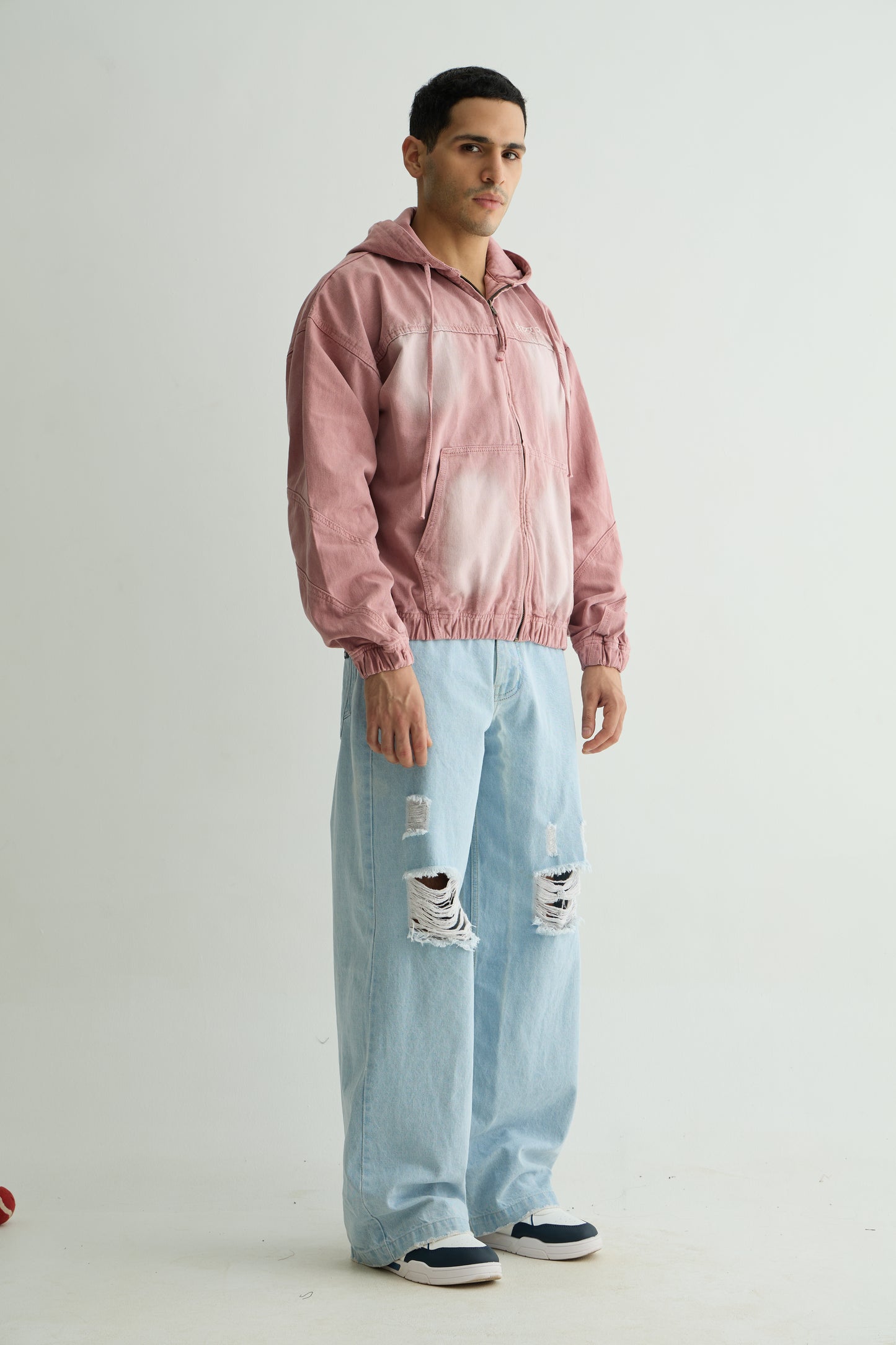 Pink Washed Denim Hoodie
