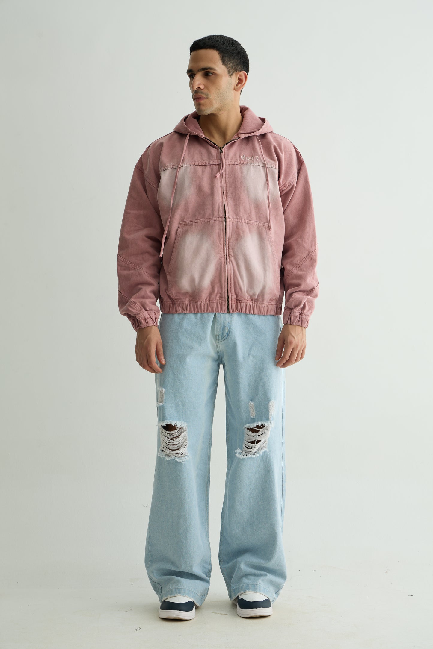 Pink Washed Denim Hoodie