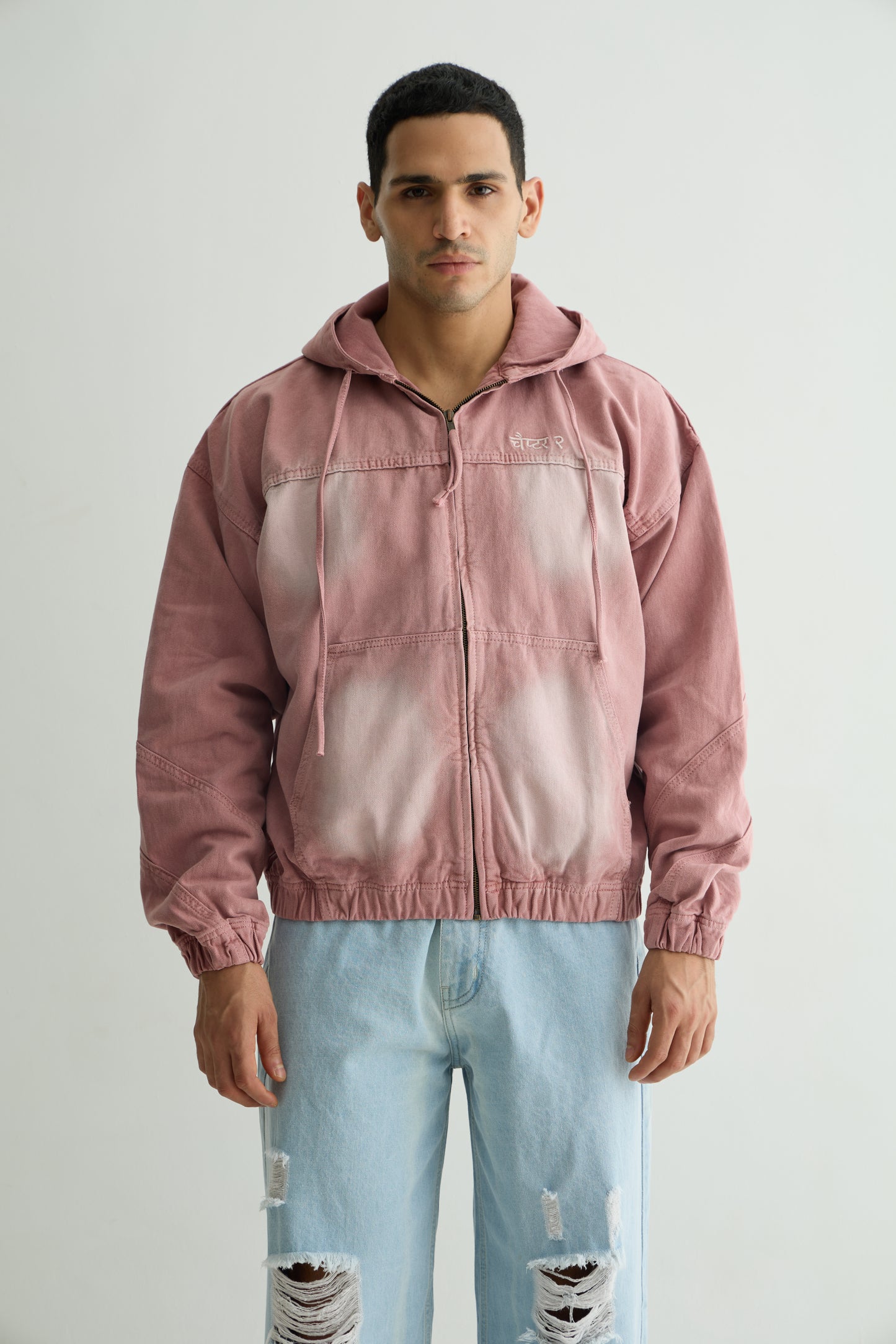 Pink Washed Denim Hoodie