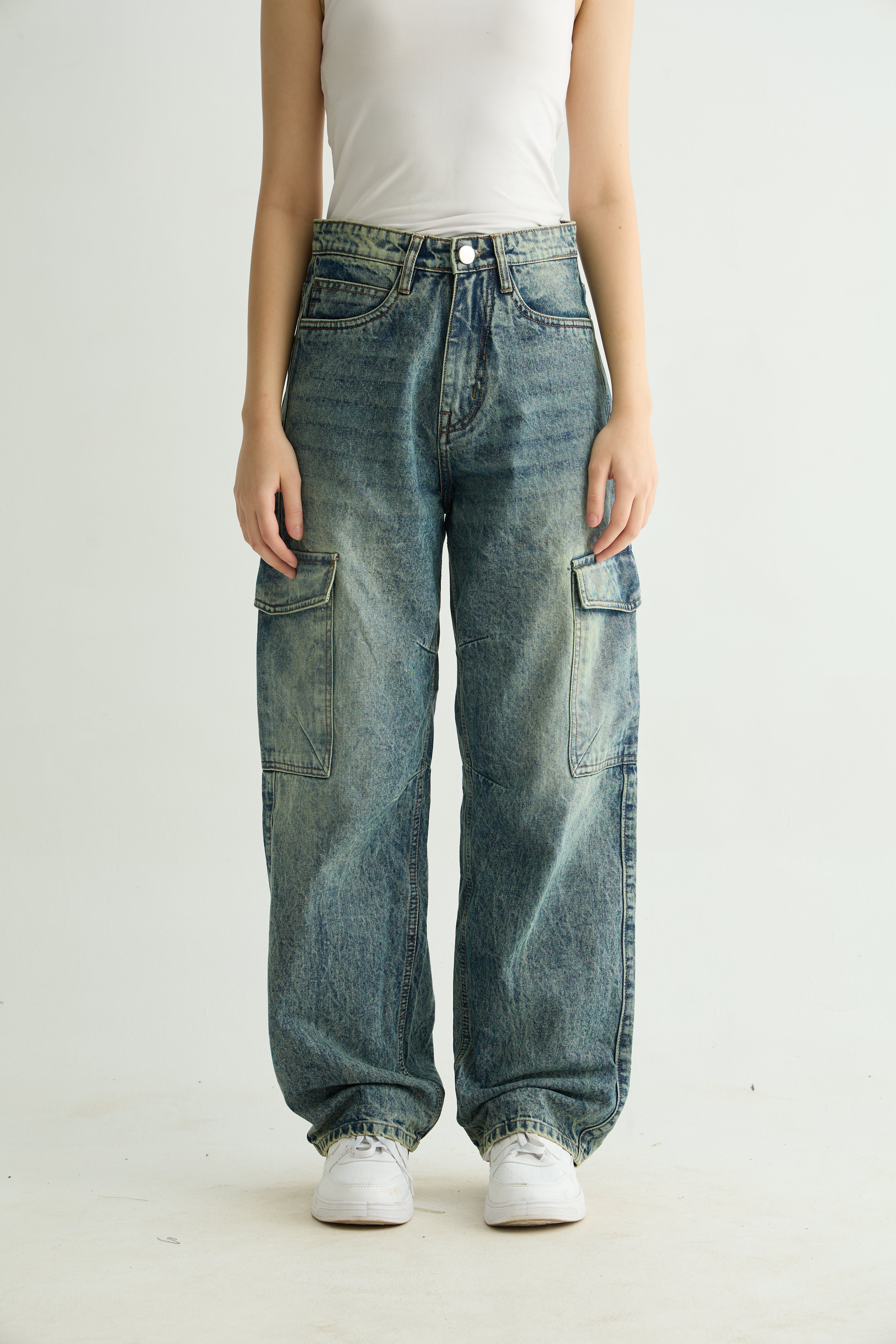 Stone Wash Denim Cargos