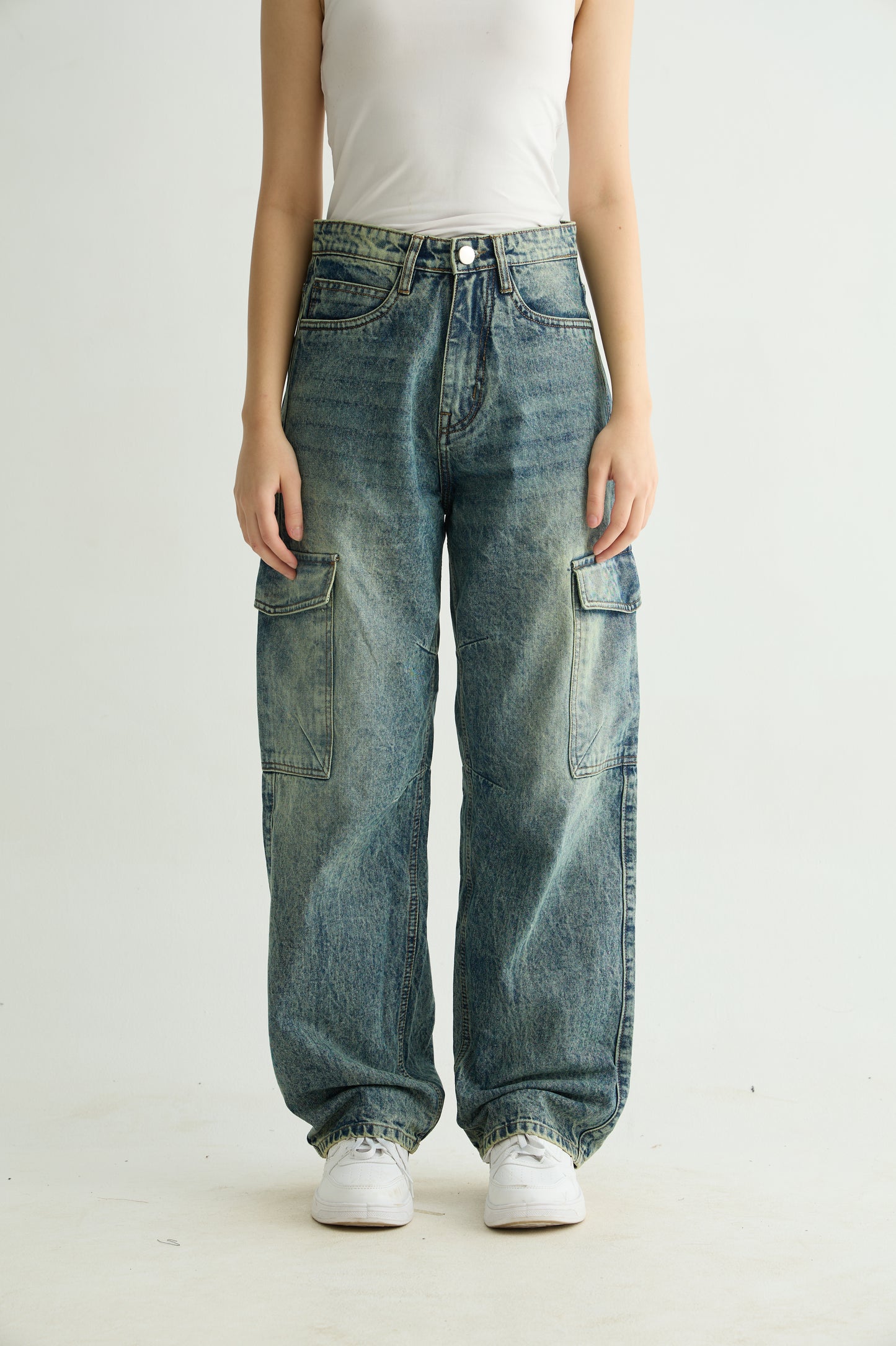 Stone Wash Denim Cargos