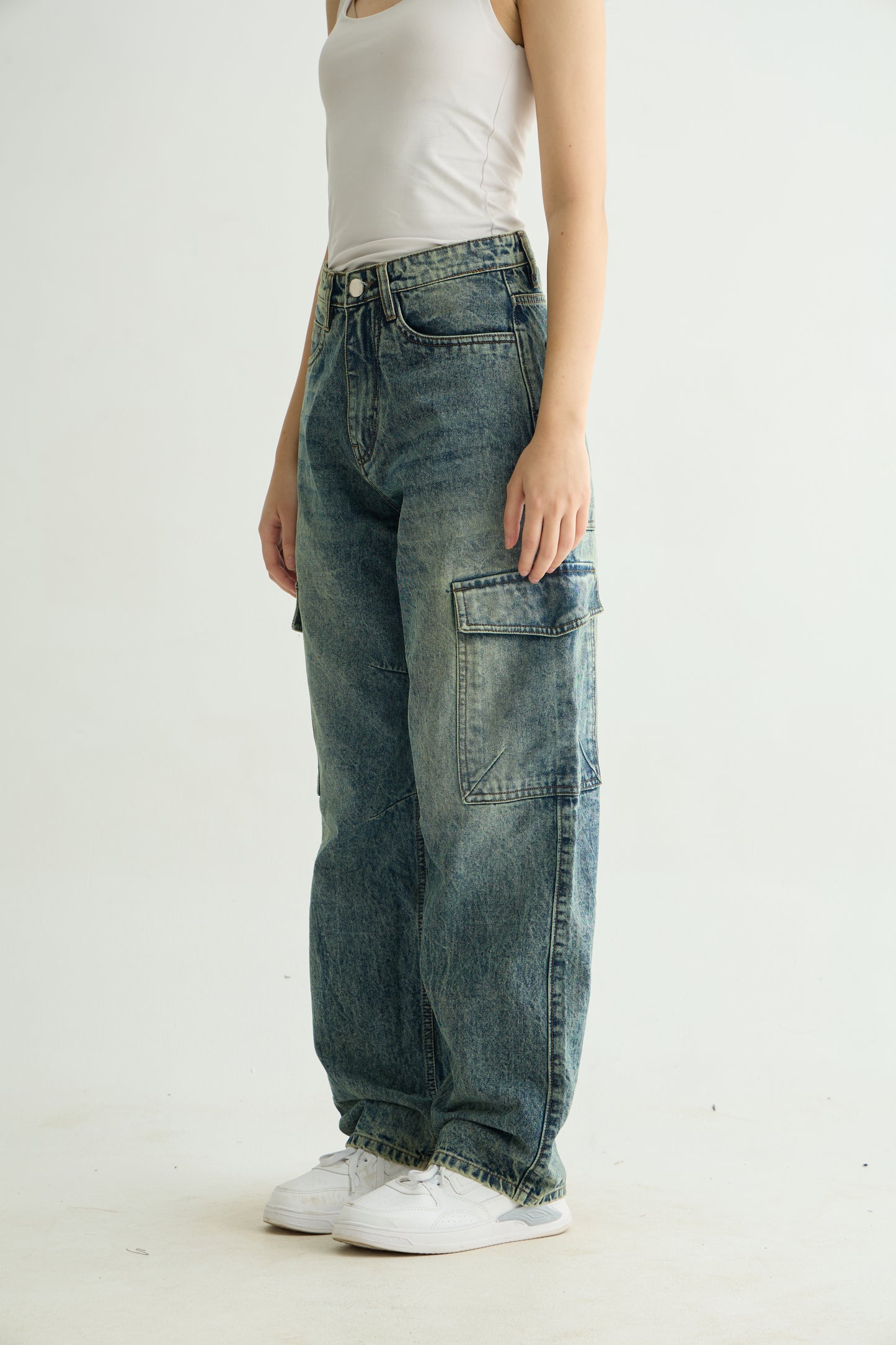 Stone Wash Denim Cargos