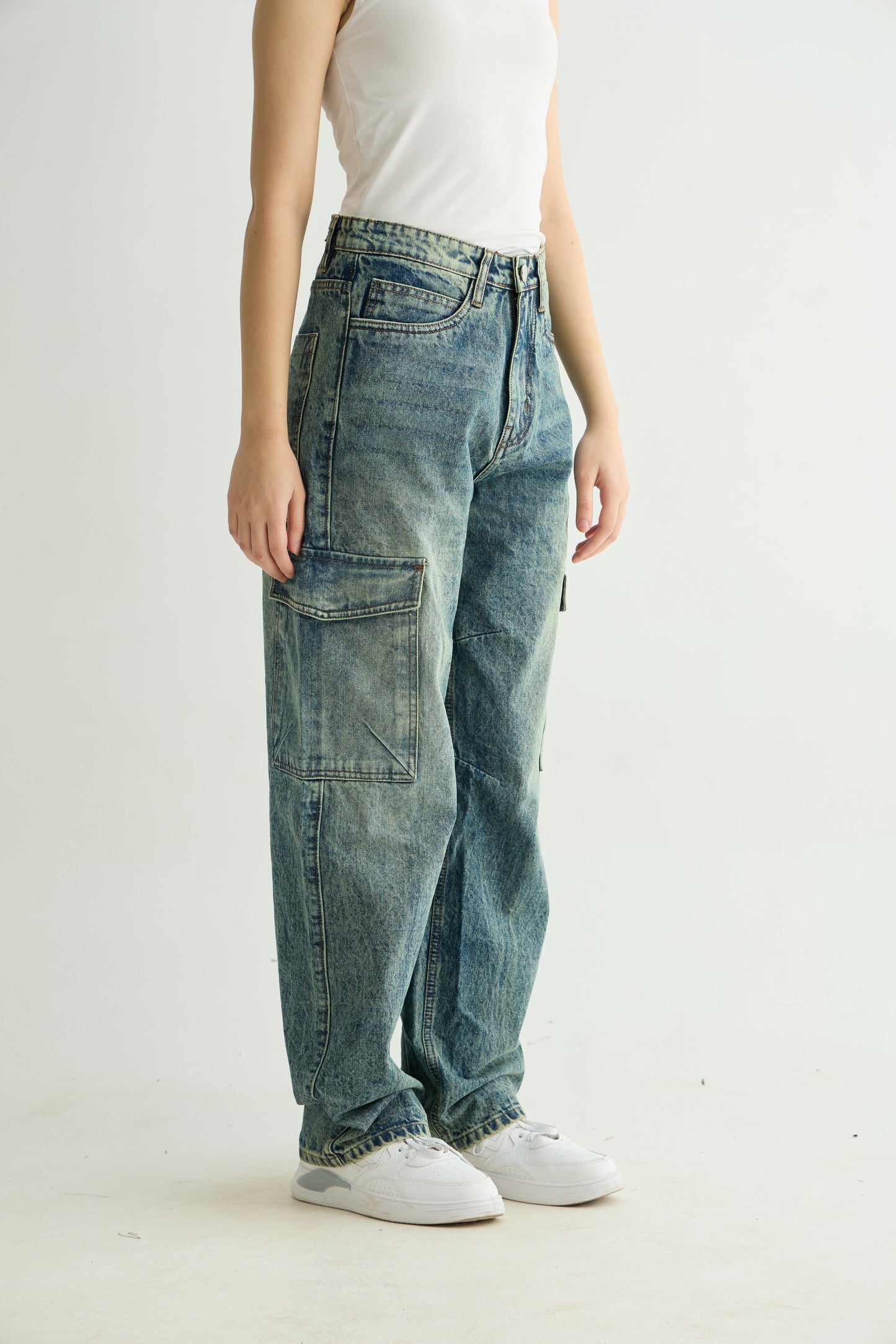 Stone Wash Denim Cargos