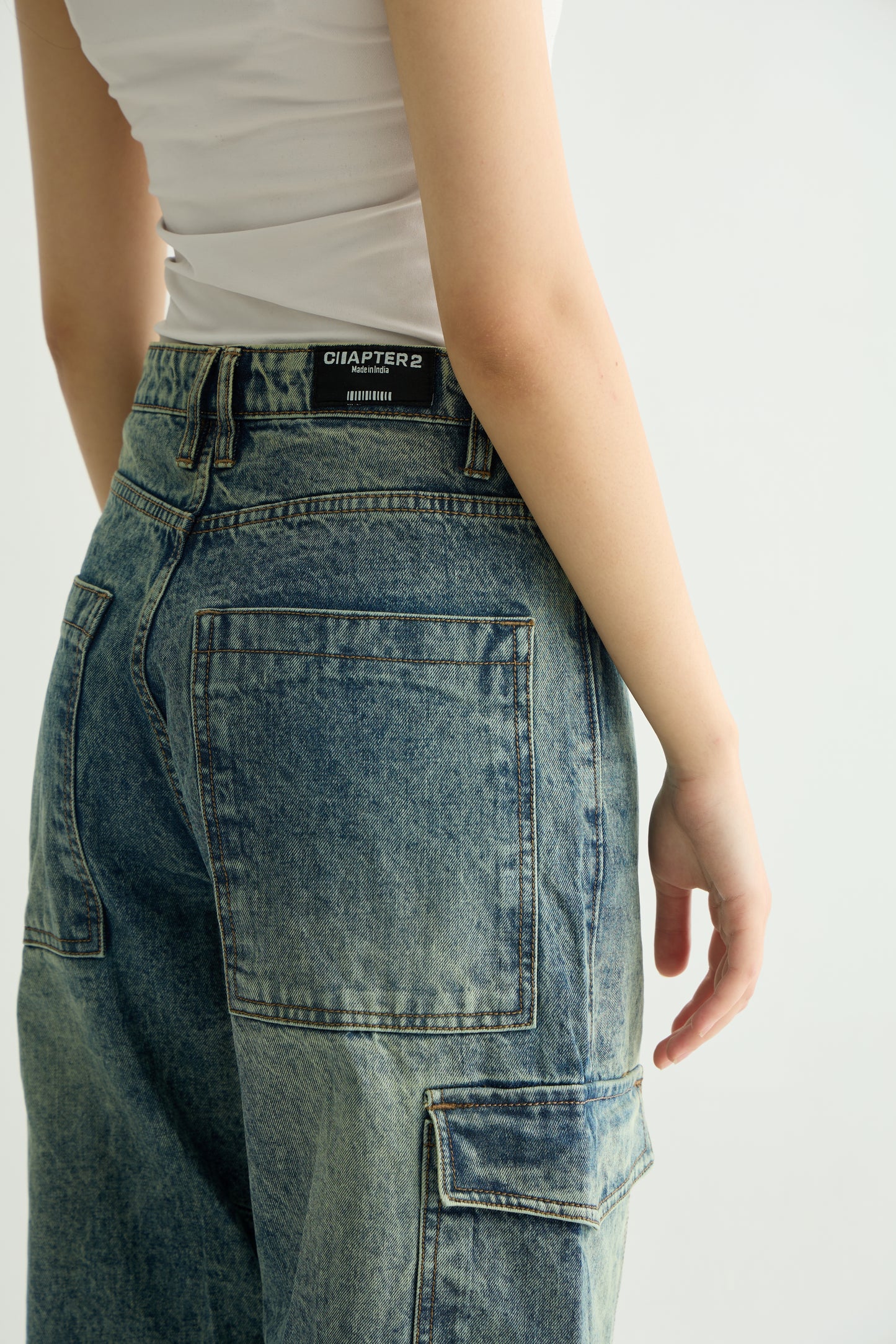 Stone Wash Denim Cargos