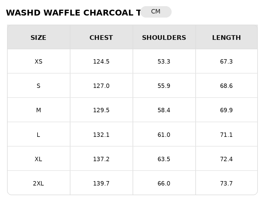 Size chart - CM