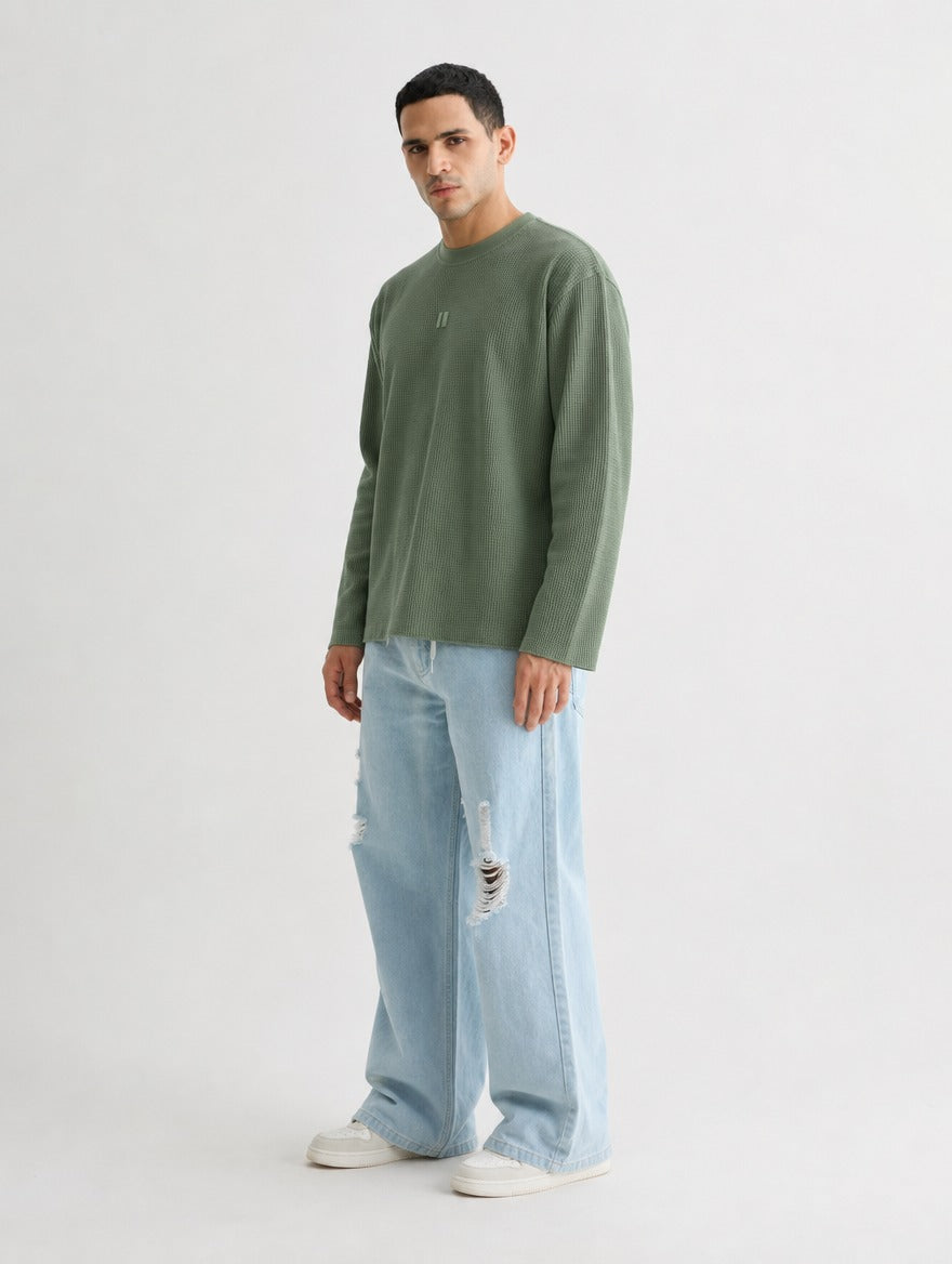Olive Waffle Full Sleeve T-shirt