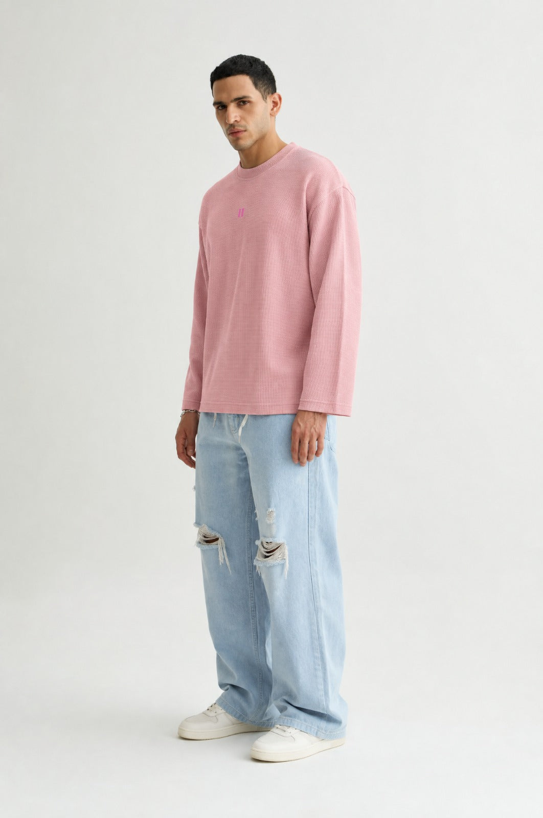 Baby Pink Full Sleeve Waffle T-shirt