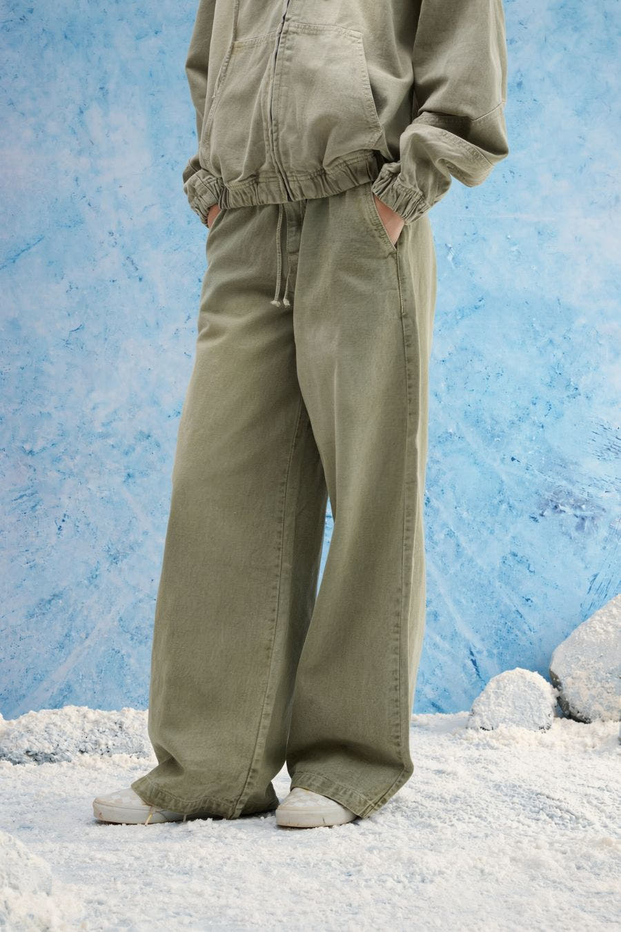 Olive Washed Denim Joggers