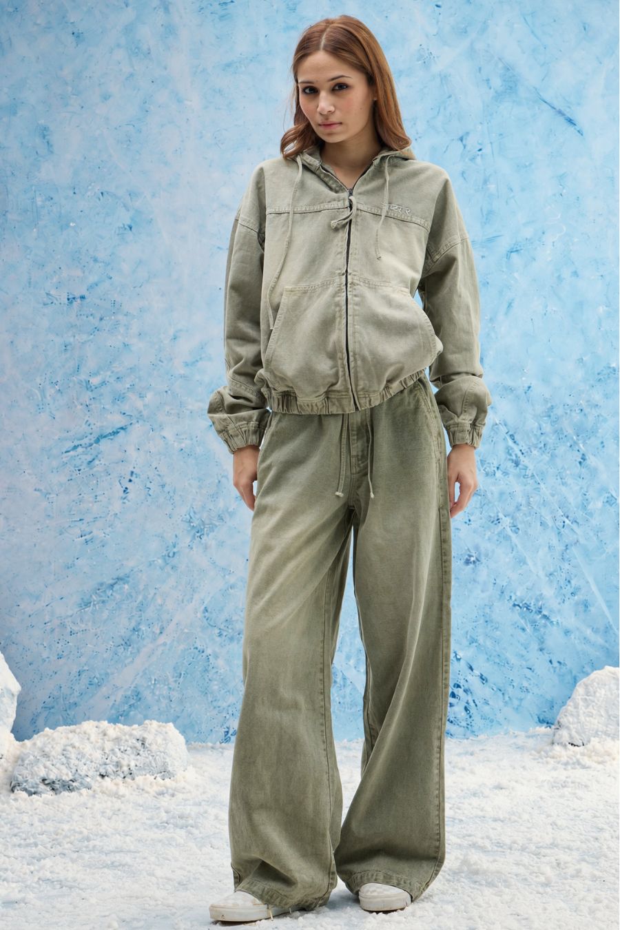 Olive Washed Denim Joggers