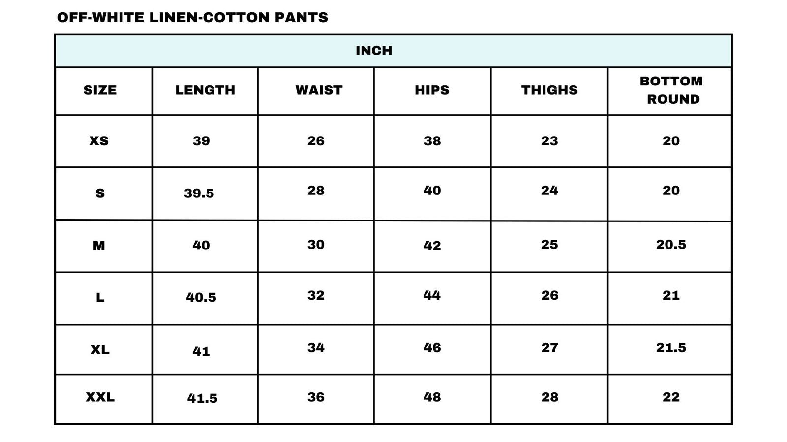 Size chart
