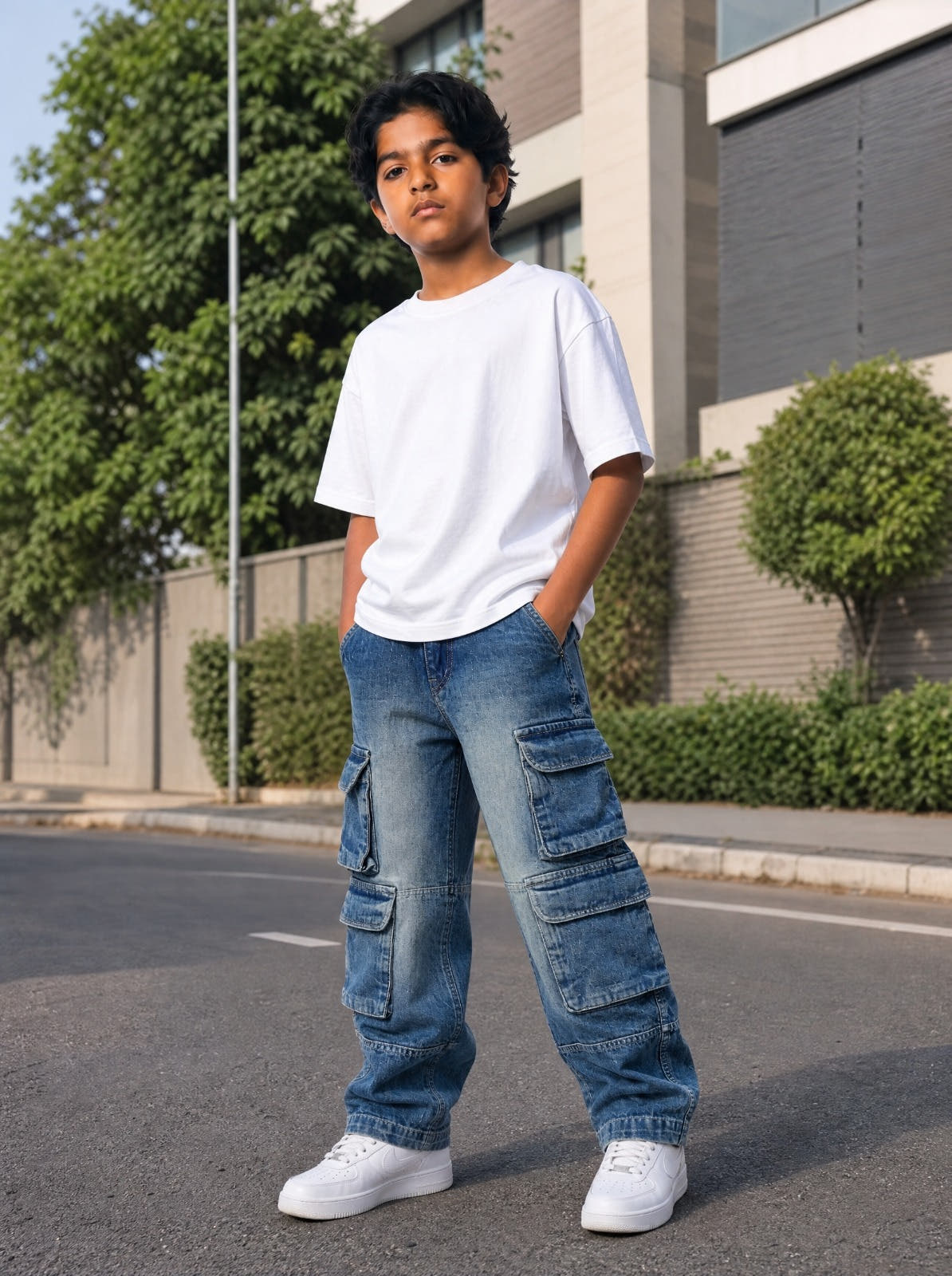 Stone Wash Denim Cargo Jr