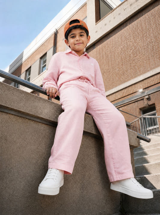 Baby Pink Linen Set Jr