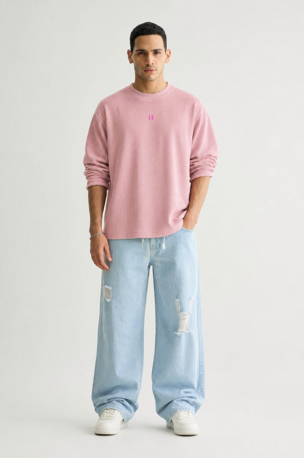 Baby Pink Full Sleeve Waffle T-shirt