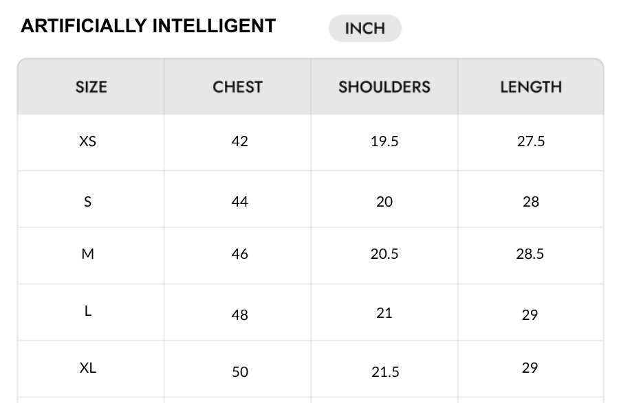 Size chart - CM