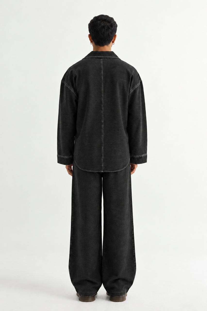 Black Denim Kurta Set - Back