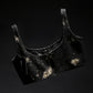 Dark wash black crop with acid wash finish


