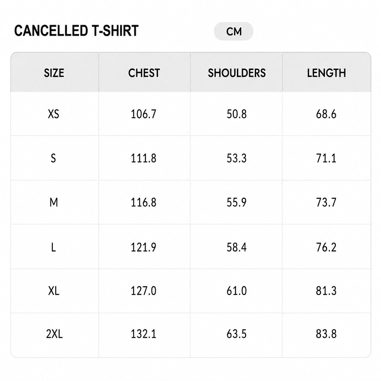 Size chart - CM
