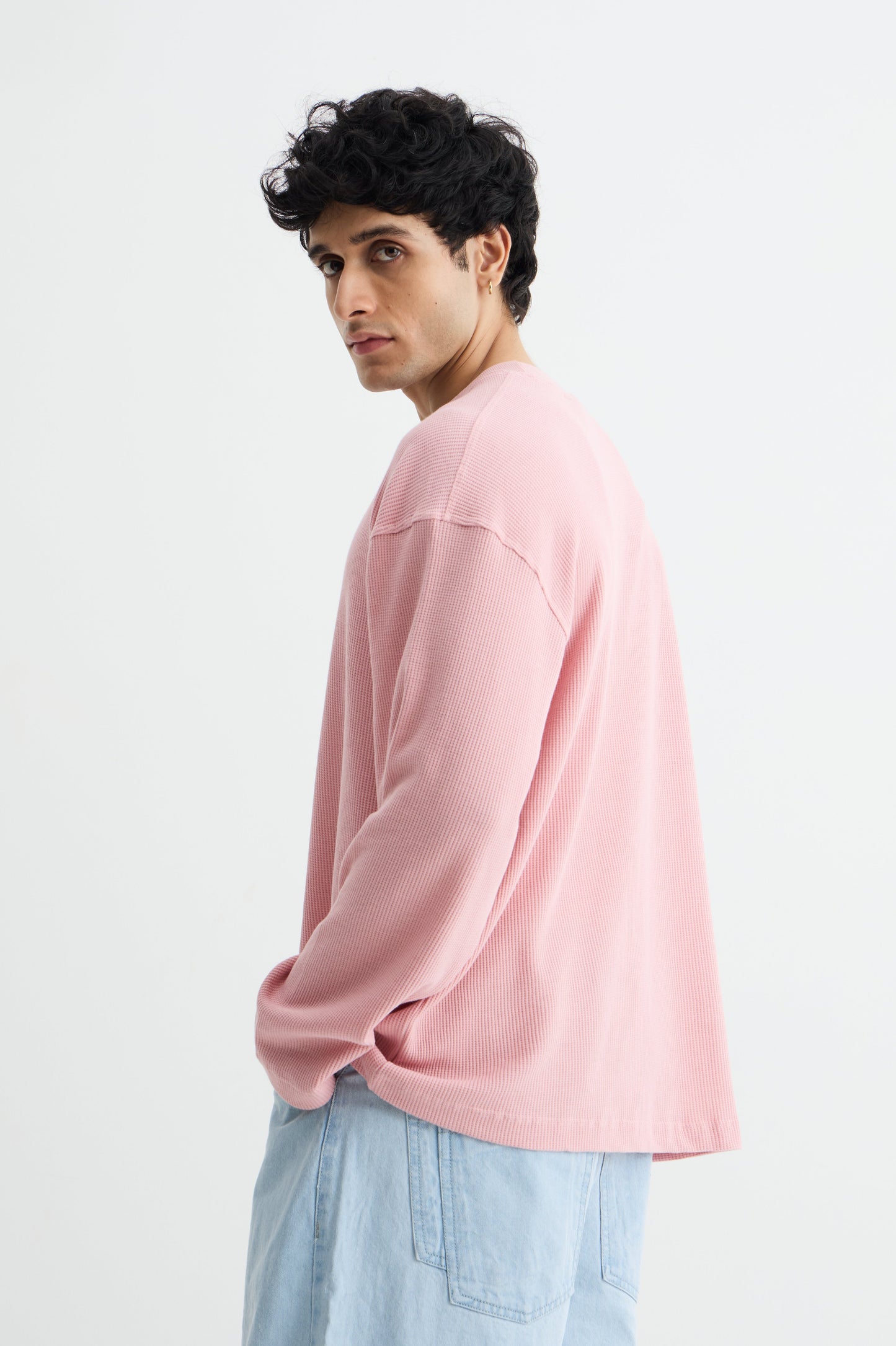 Baby Pink Full Sleeve Waffle T-shirt