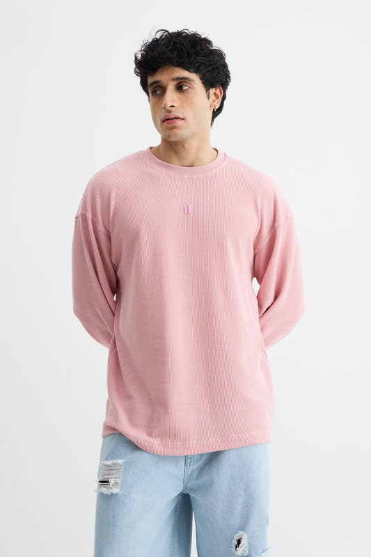 Baby Pink Full Sleeve Waffle T-shirt