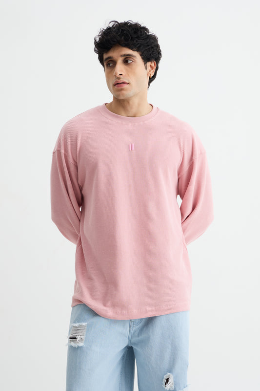Baby Pink Full Sleeve Waffle T-shirt