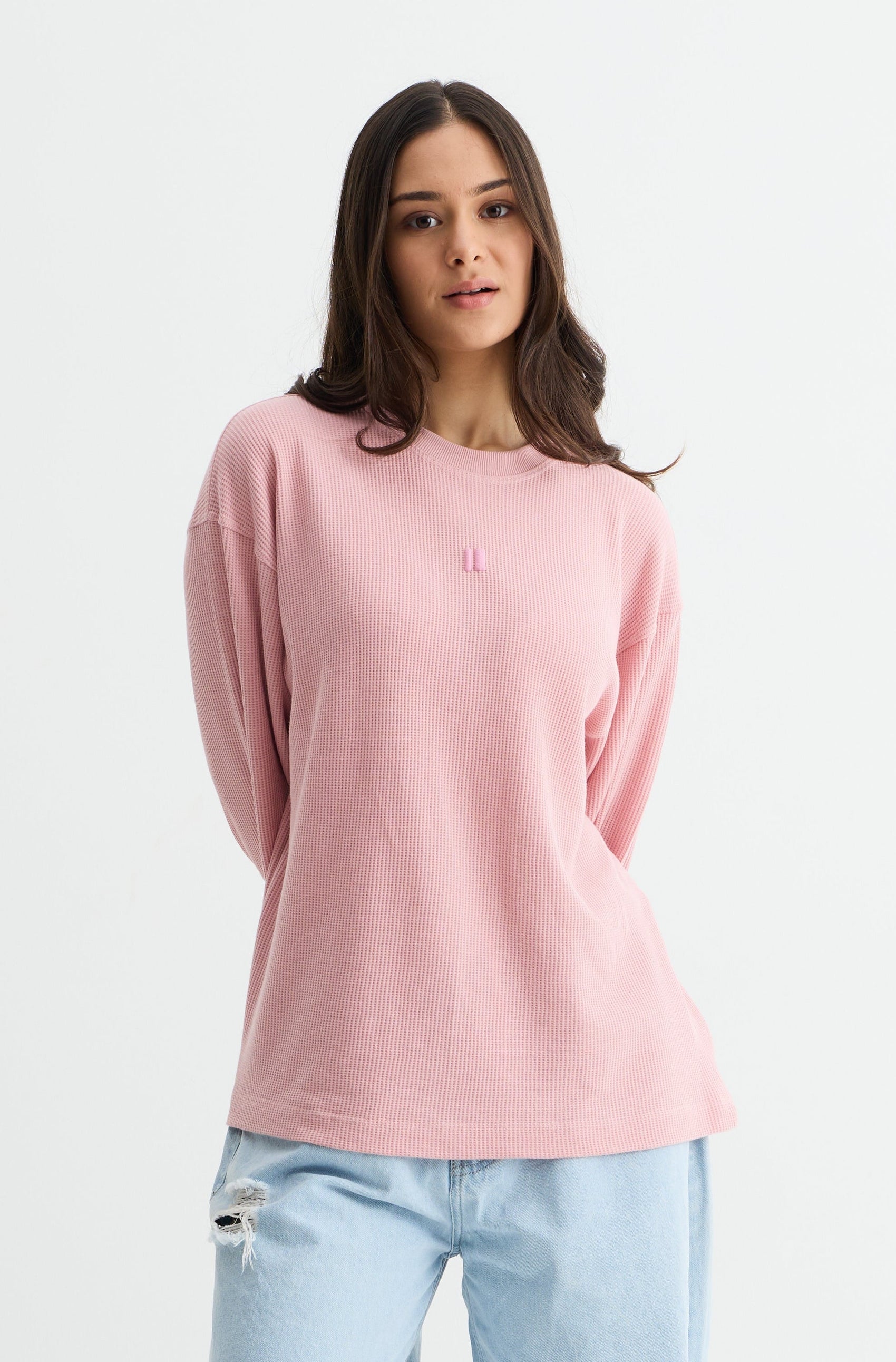 Baby Pink Full Sleeve Waffle T-shirt