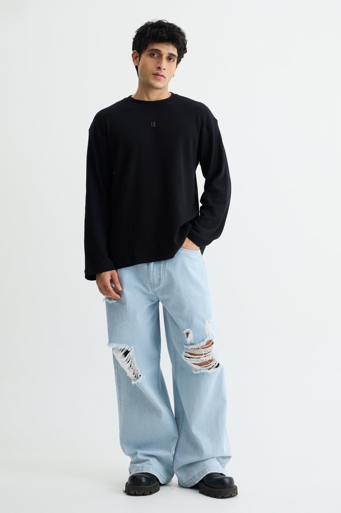 Black Waffle Full Sleeve T-shirt
