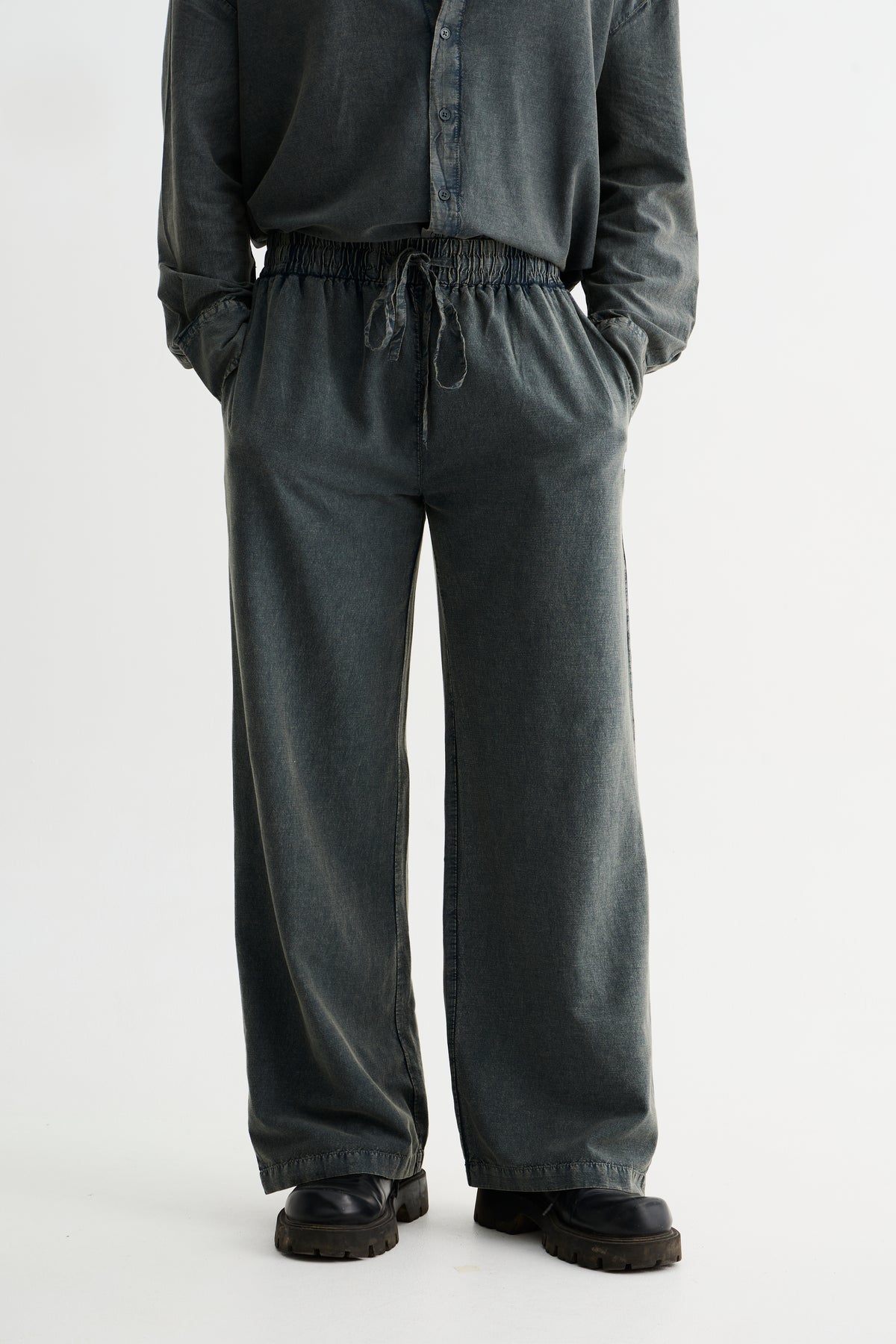 Olive Washed Cotton Viscose Pant