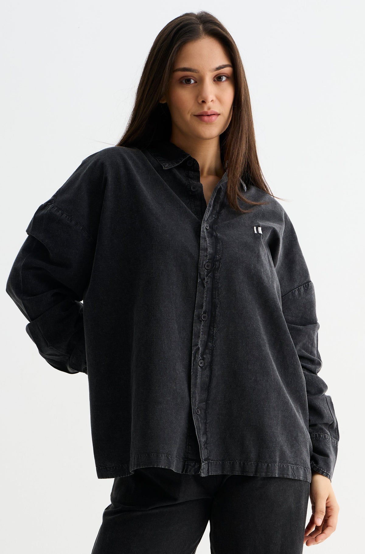 Black Washed Cotton Viscose Shirt