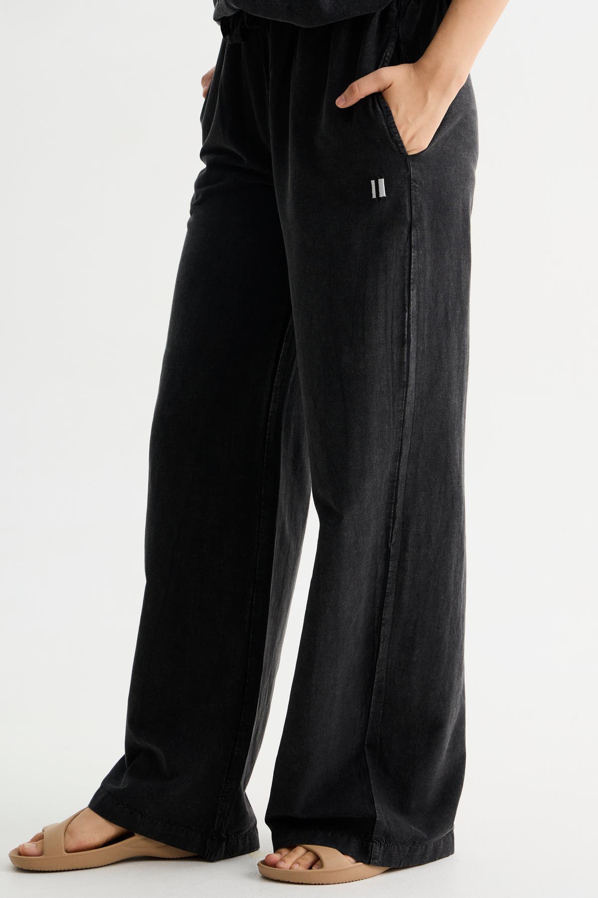 Black Washed Cotton Viscose Pant