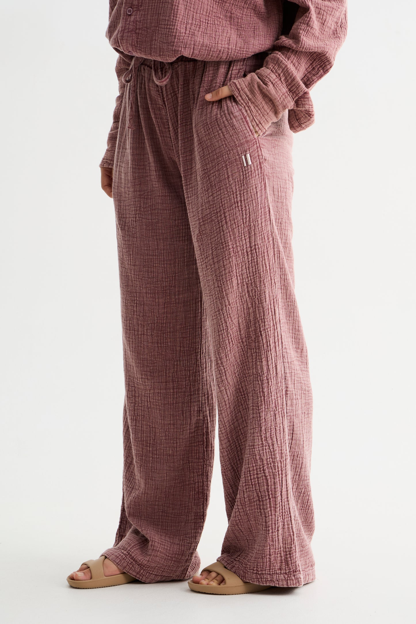Mauve Washed Gauze Cotton Pant
