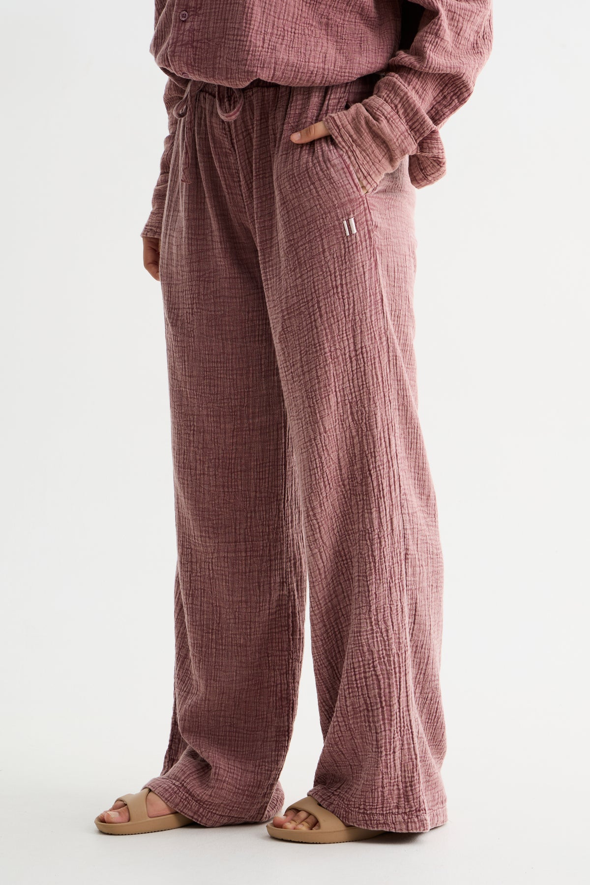 Mauve Washed Gauze Cotton Pant
