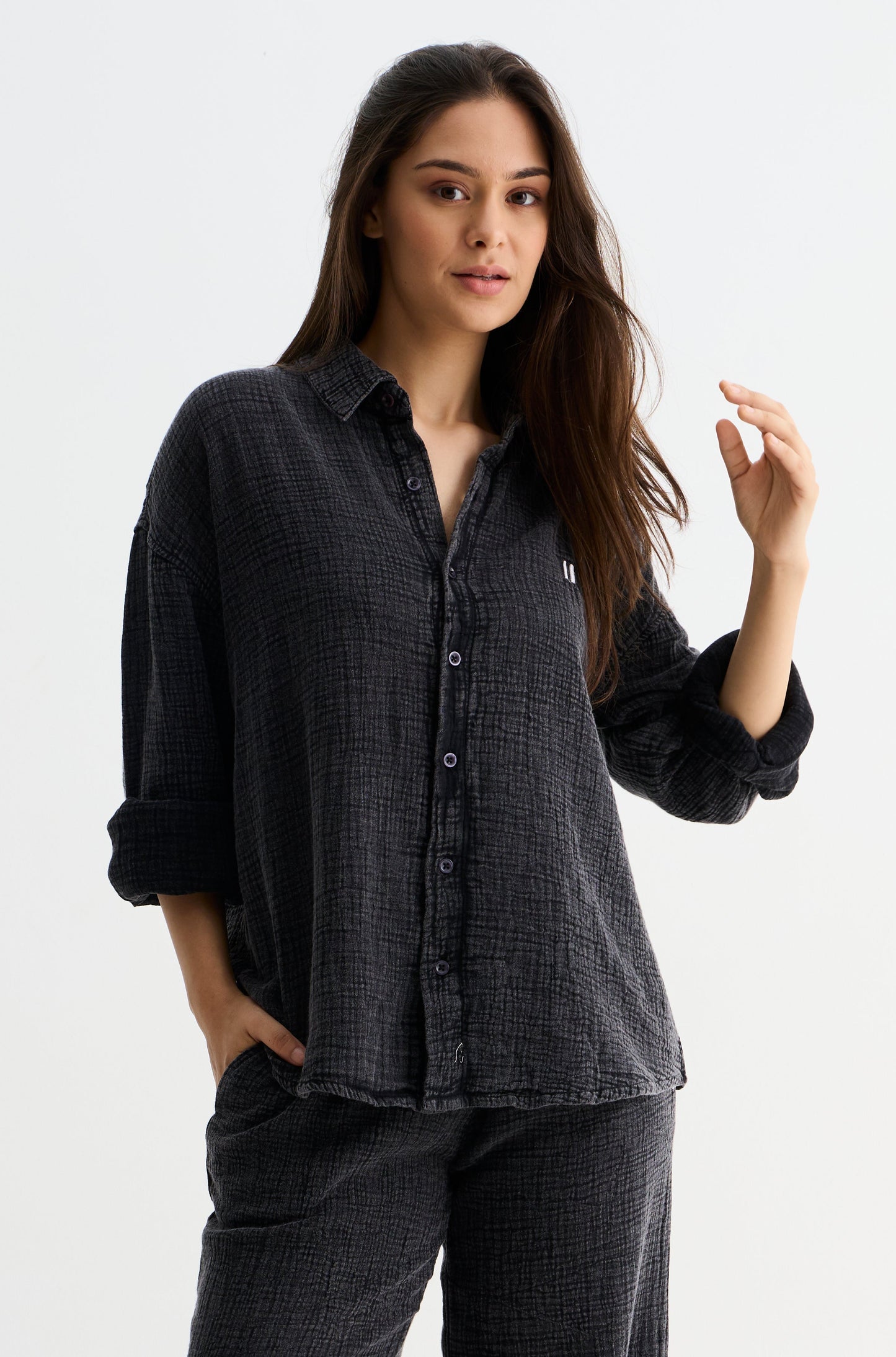 Charcoal Washed Cotton Gauze Shirt