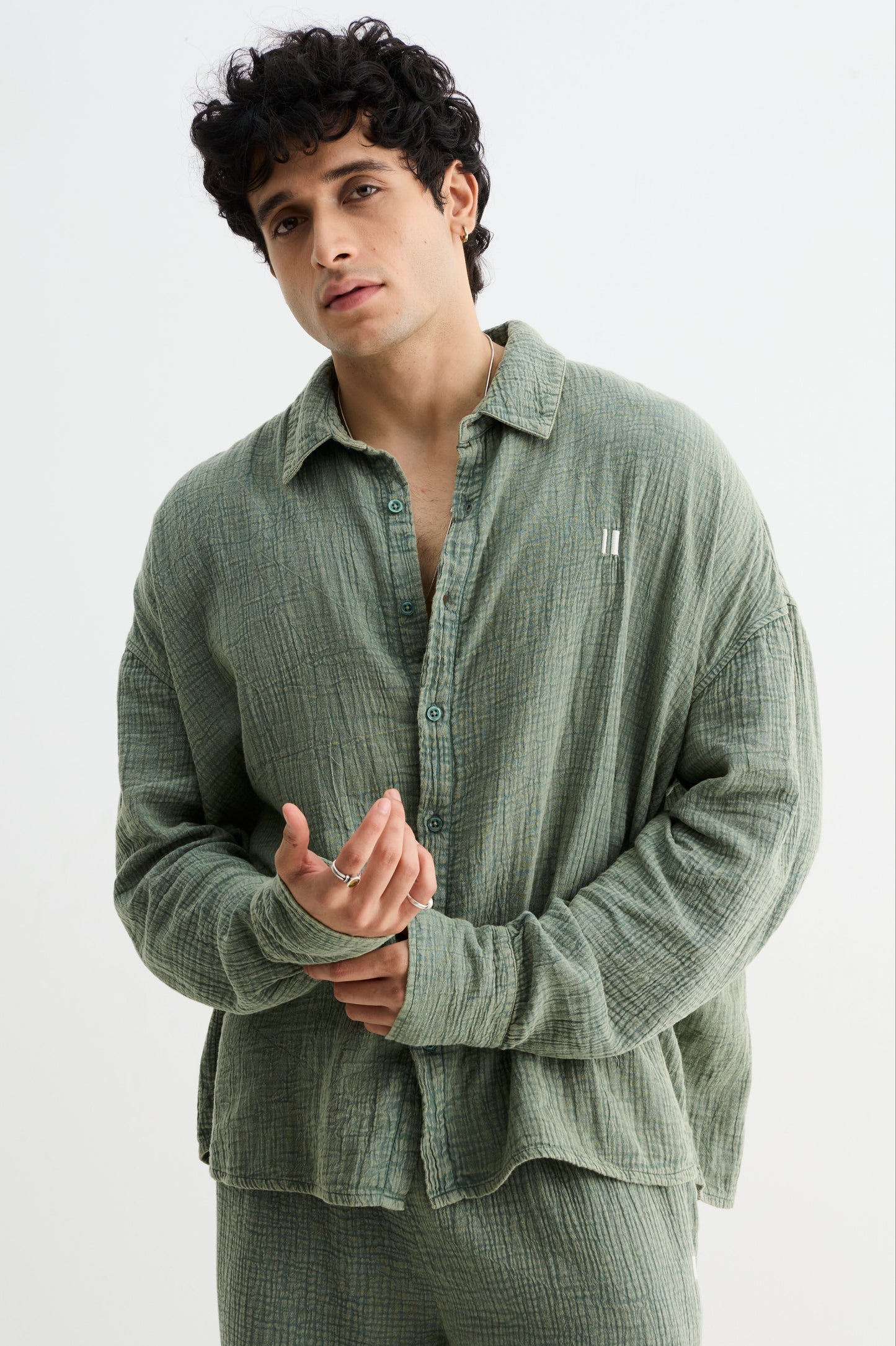 Green Washed Gauze Cotton Shirt