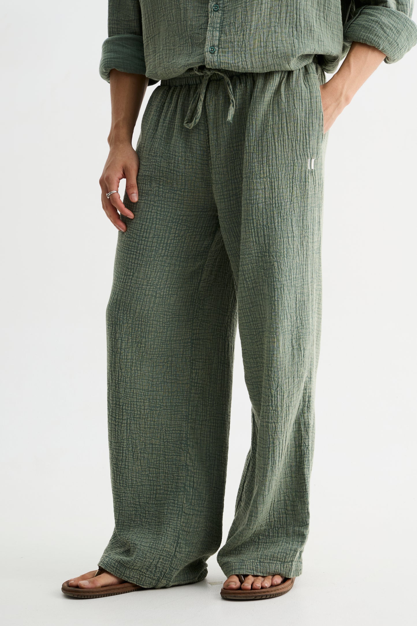 Green Washed Gauze Cotton Pant