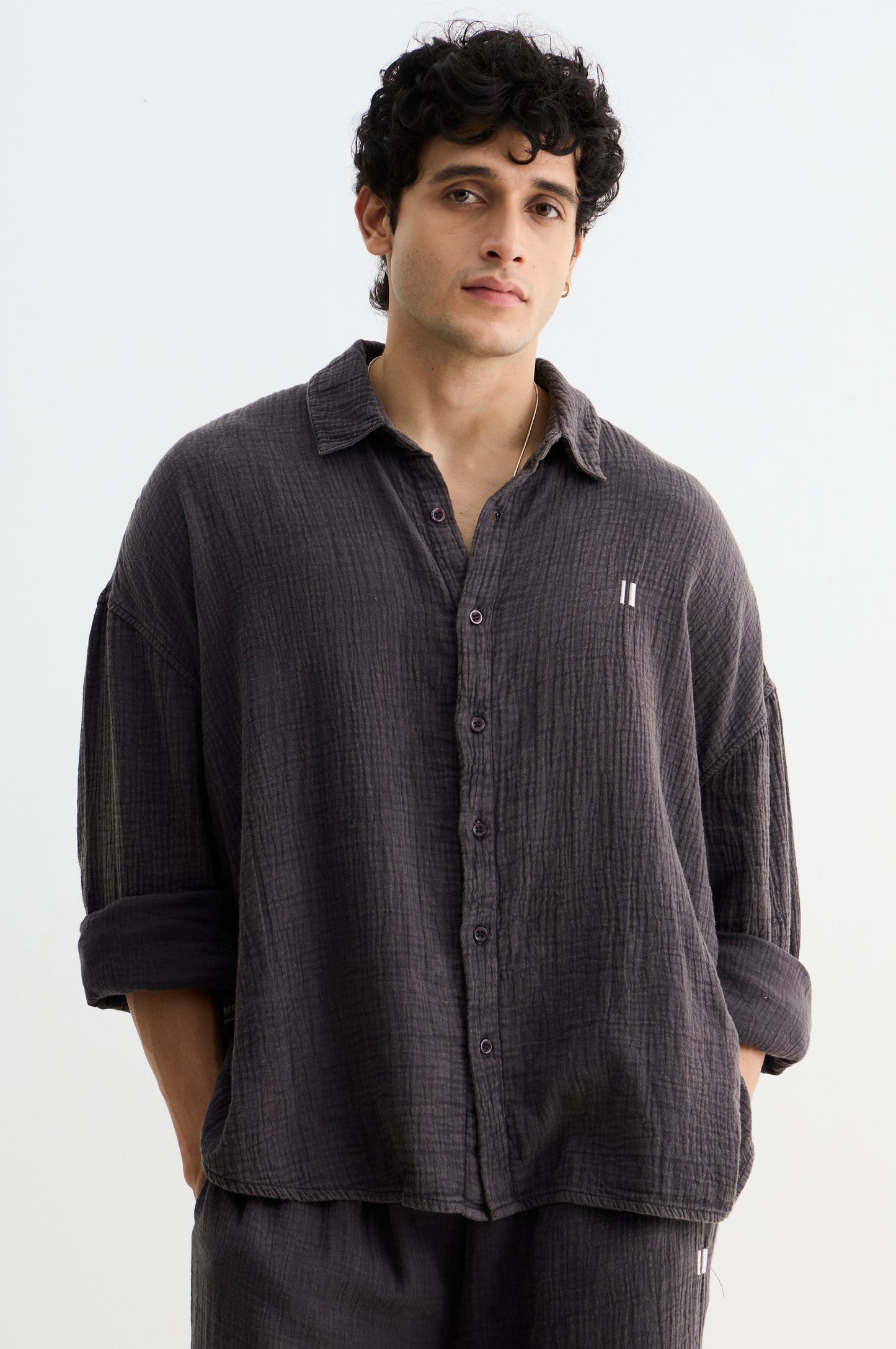 Dark Mocha Brown Gauze Cotton Shirt